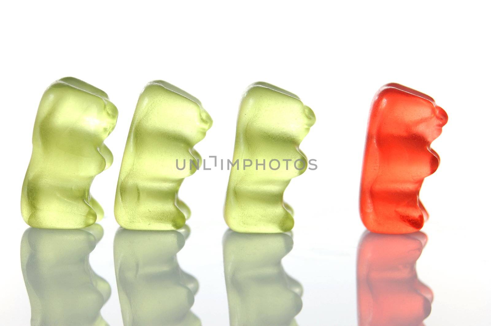 gummy bears isolated on white background showing special individuality