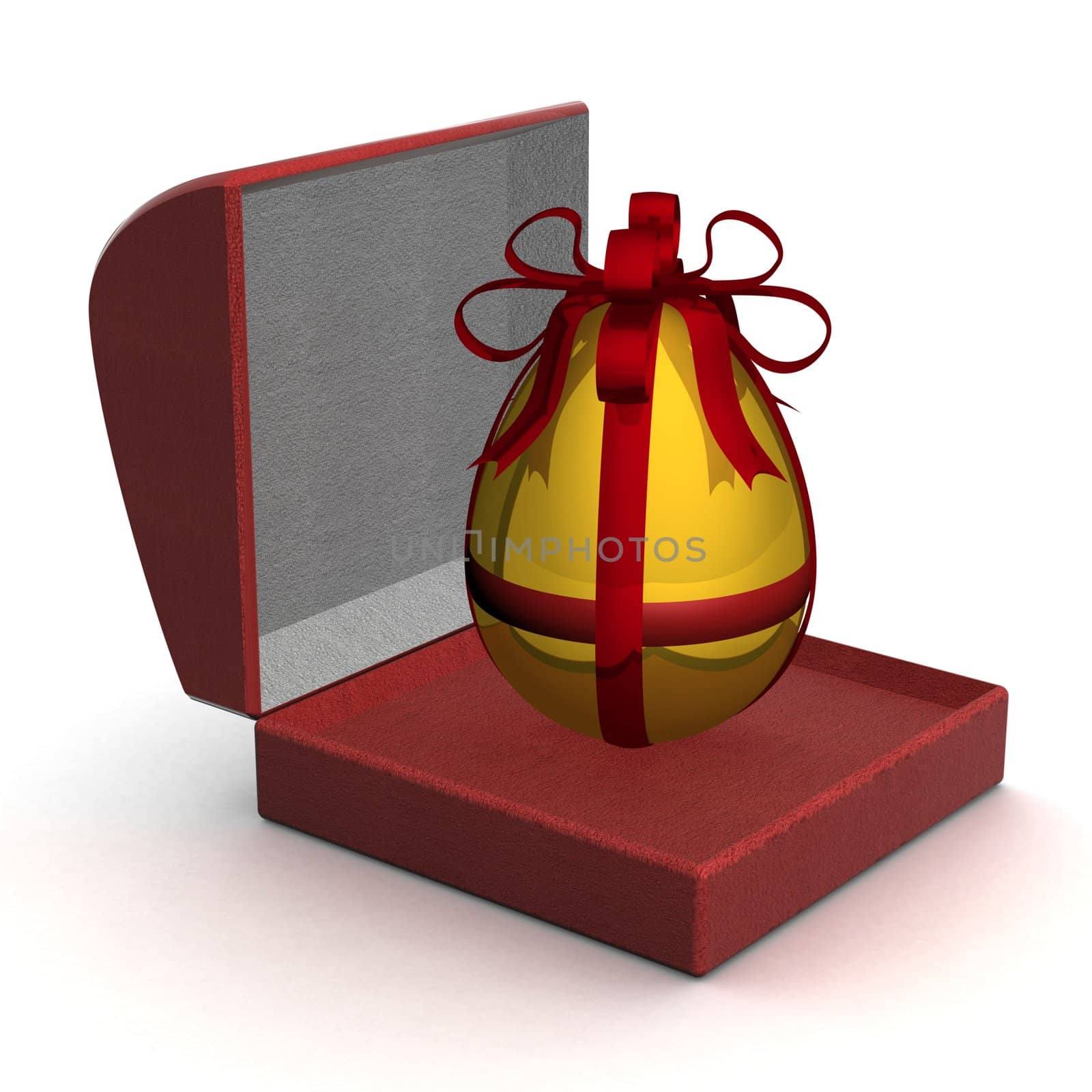 Gold egg in gift packing. 3D image.