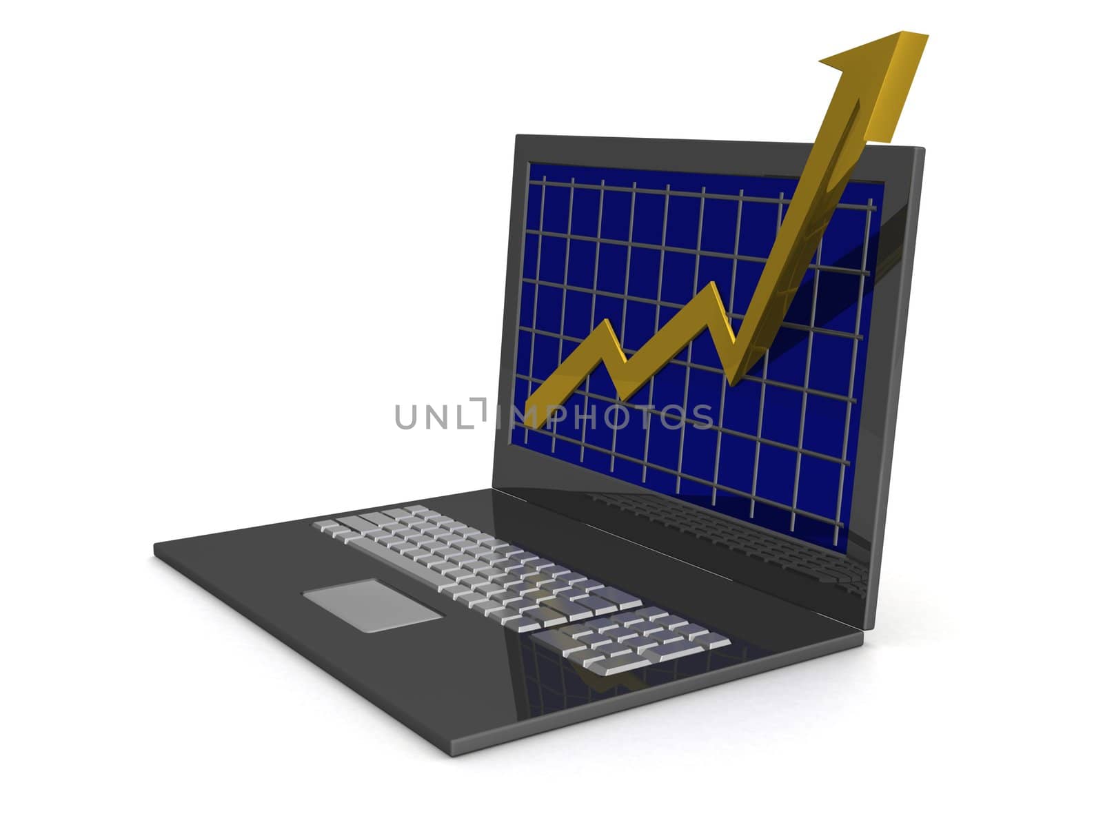 Laptop. The concept of financial growth. 3D image.