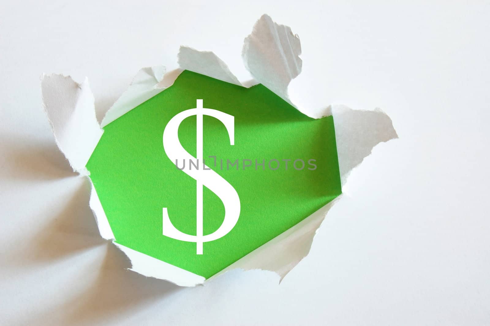 money concept with hole in blank paper