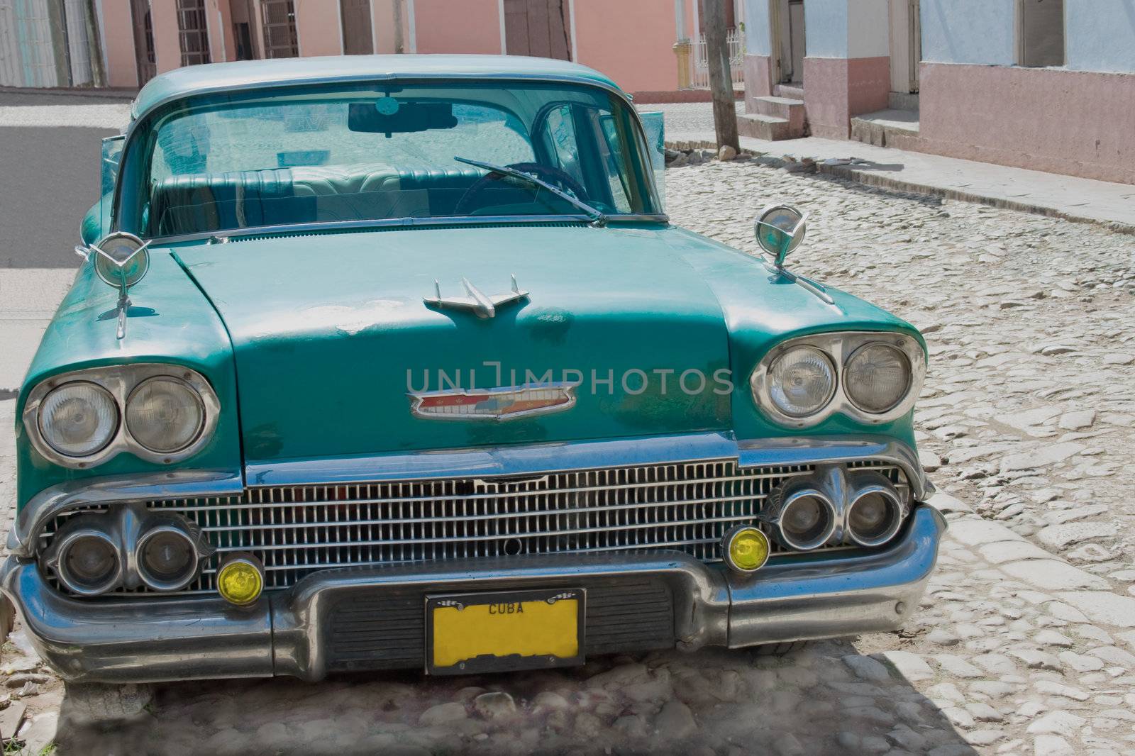 Cuba. Old green car in Havana.