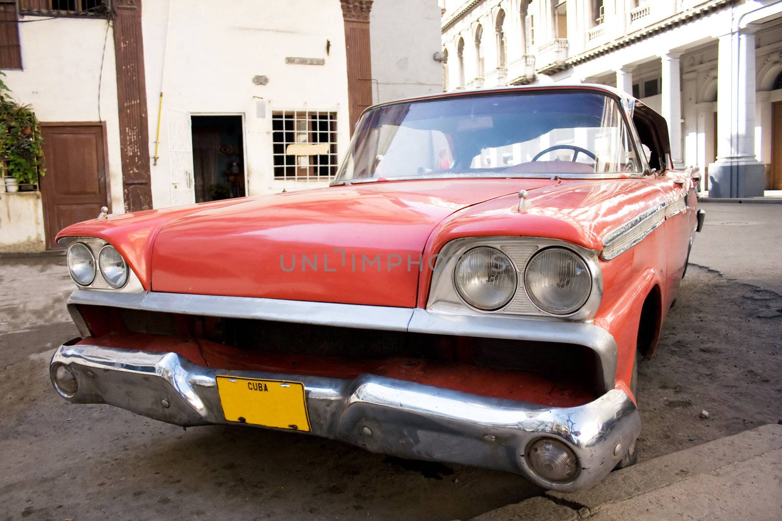 Cuba. Old red car in Havana.