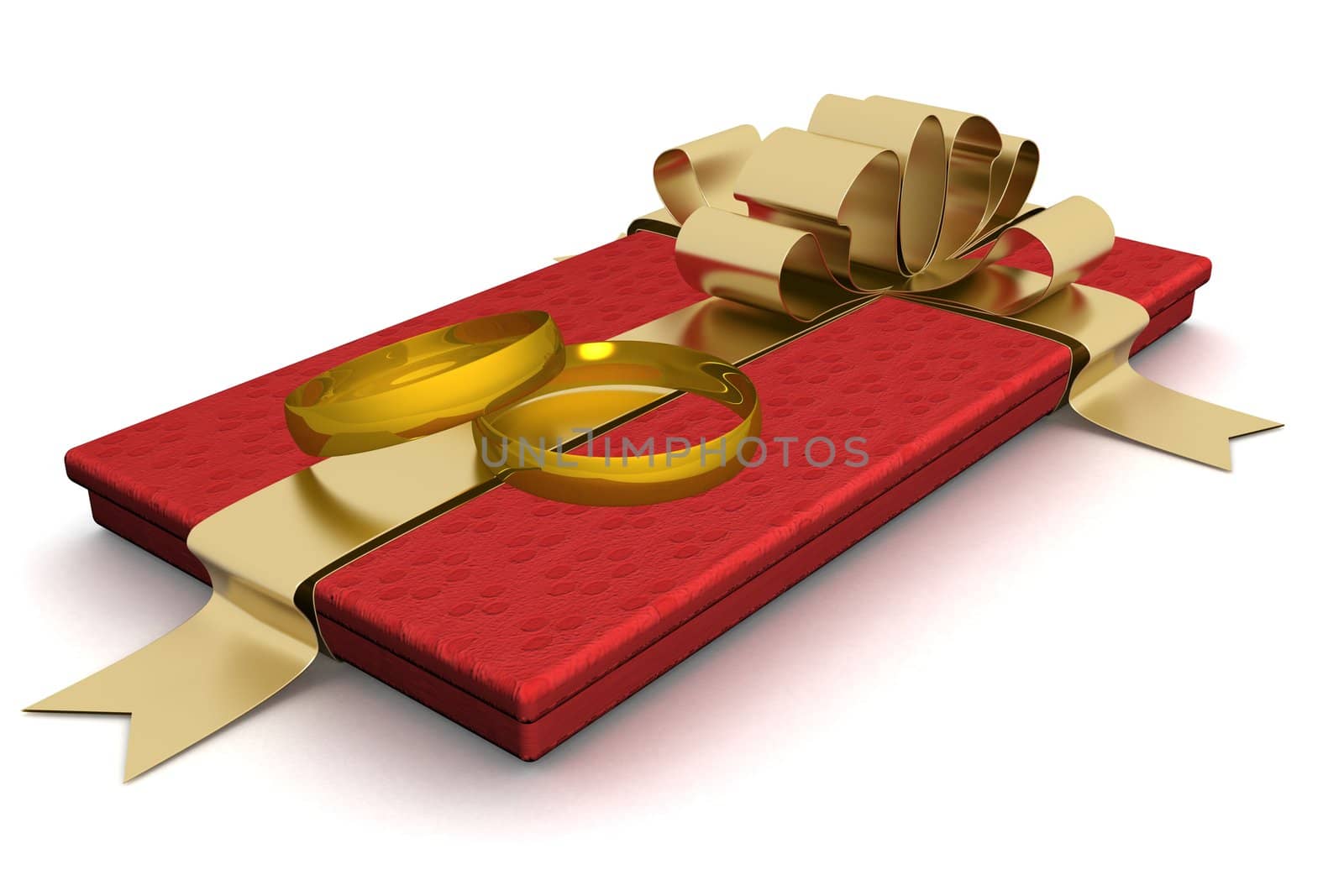 Gift box with wedding rings. 3D image.