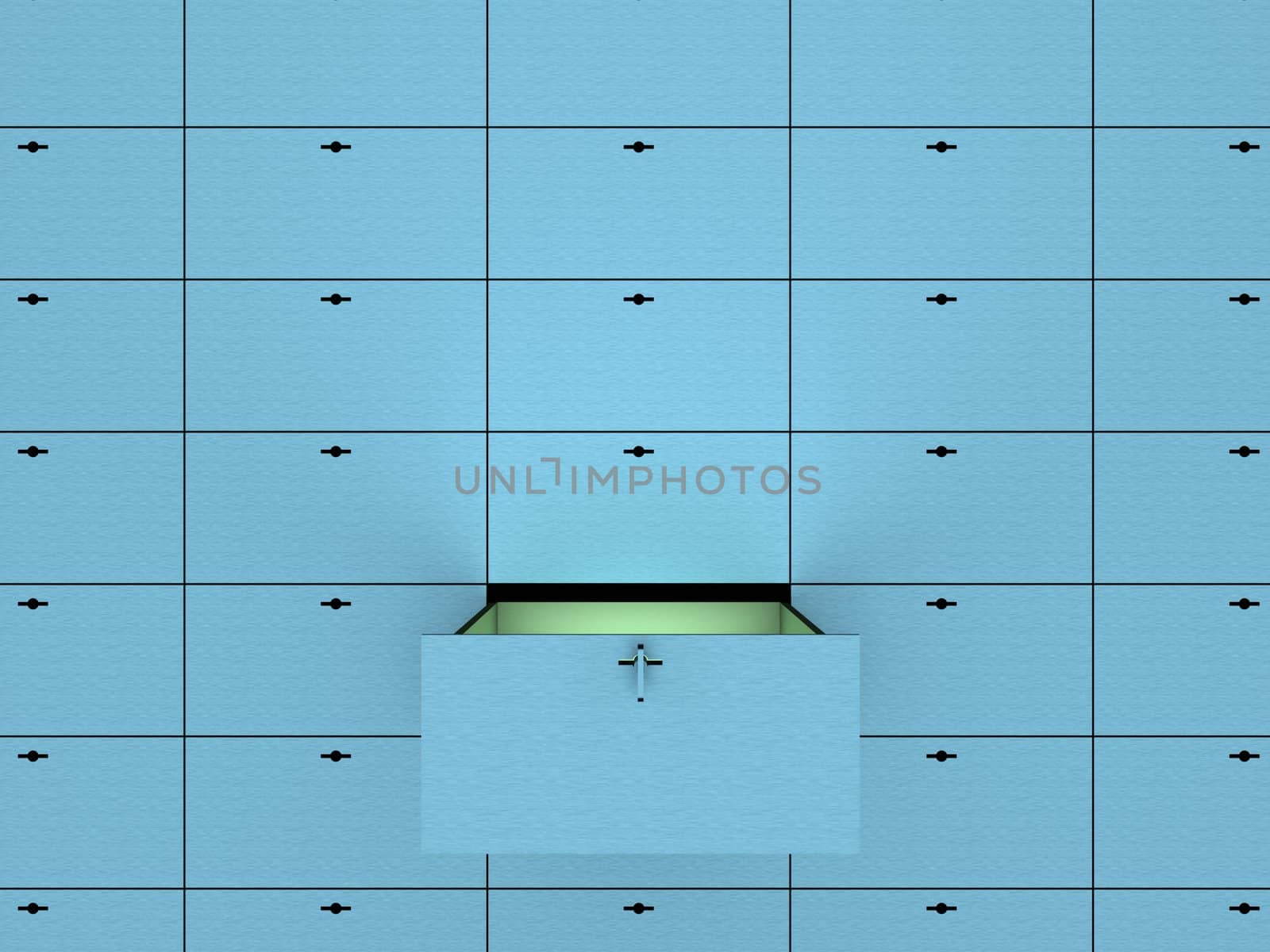 Open cell in safety deposit box. 3D image.