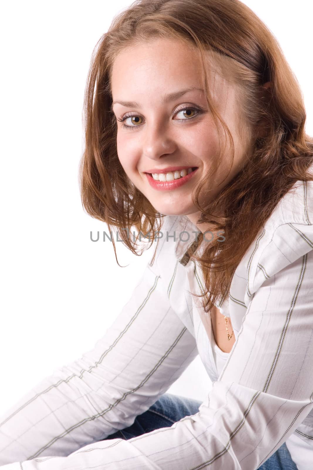 Portrait of beautiful smiling girl. Isolated on white. #1