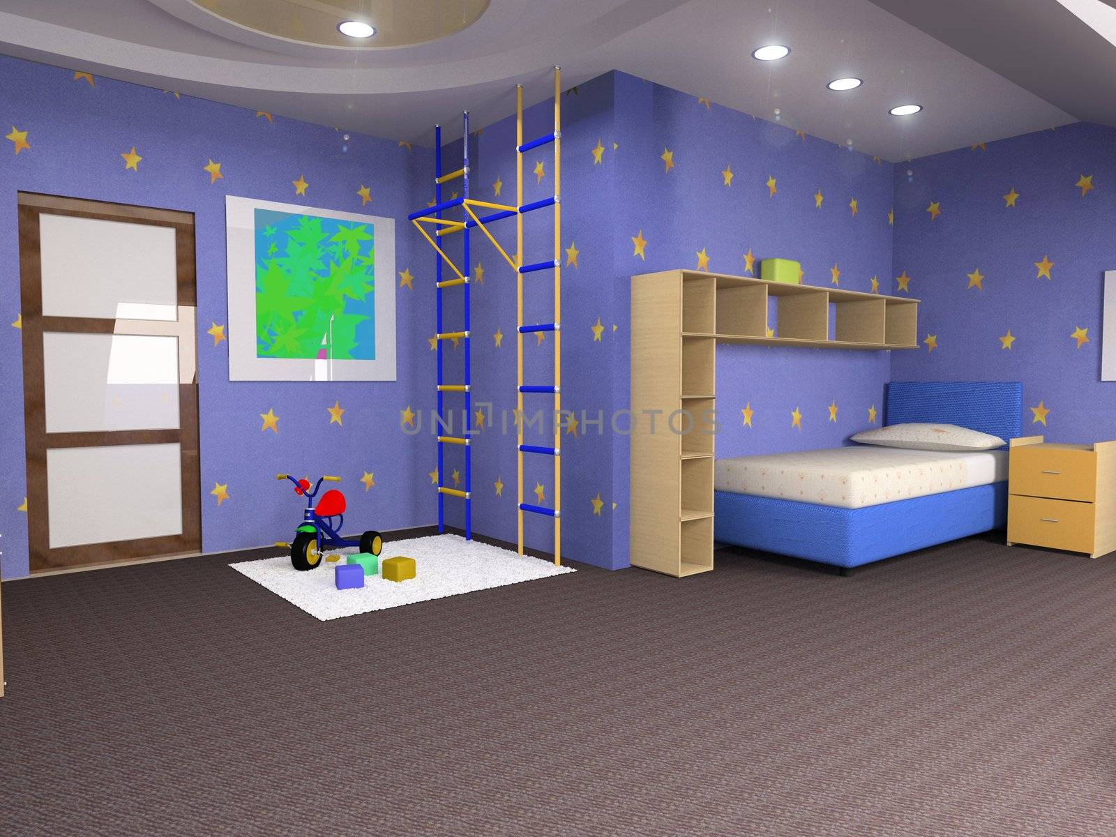 childroom modern design in loft apartment (3D image)