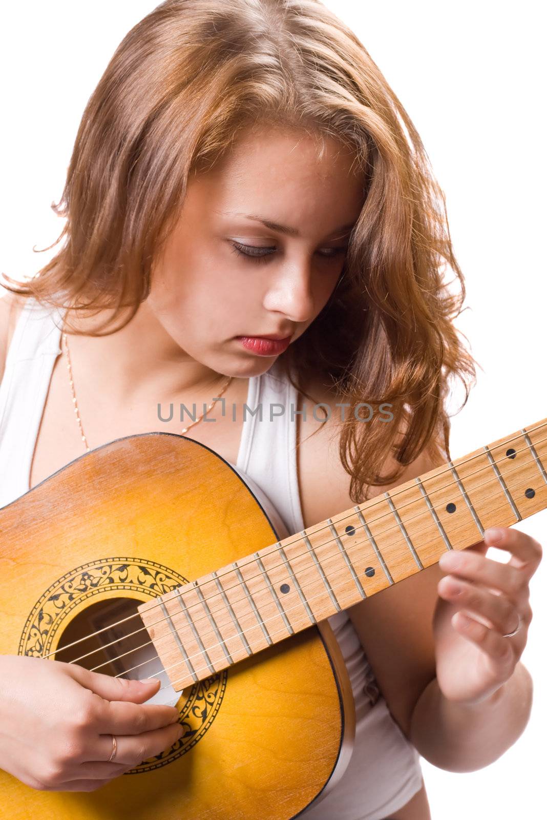 Beautiful girl playing guitar. Isolated on white. #3