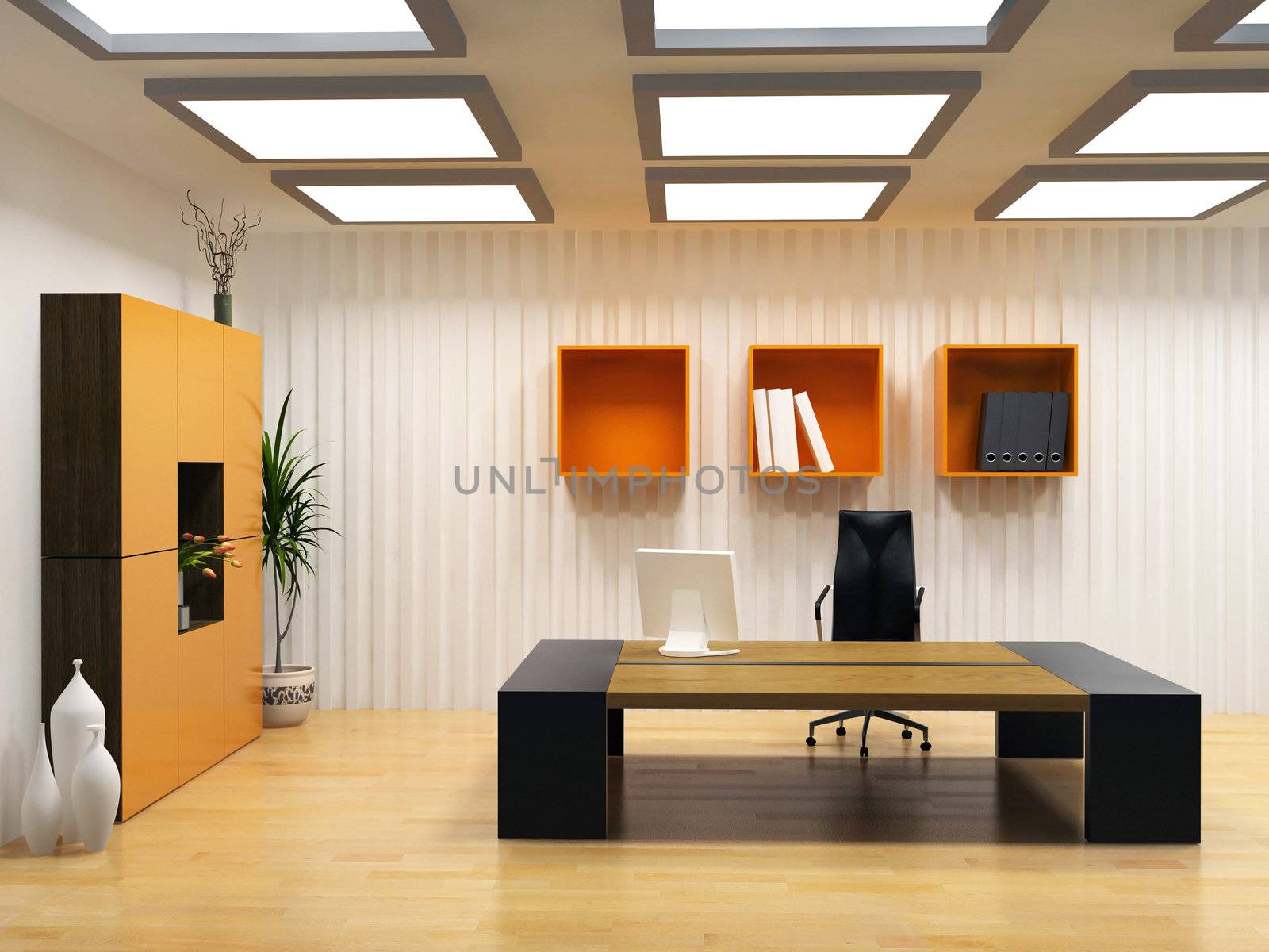 modern interior design of cabinet boss room(3D render)