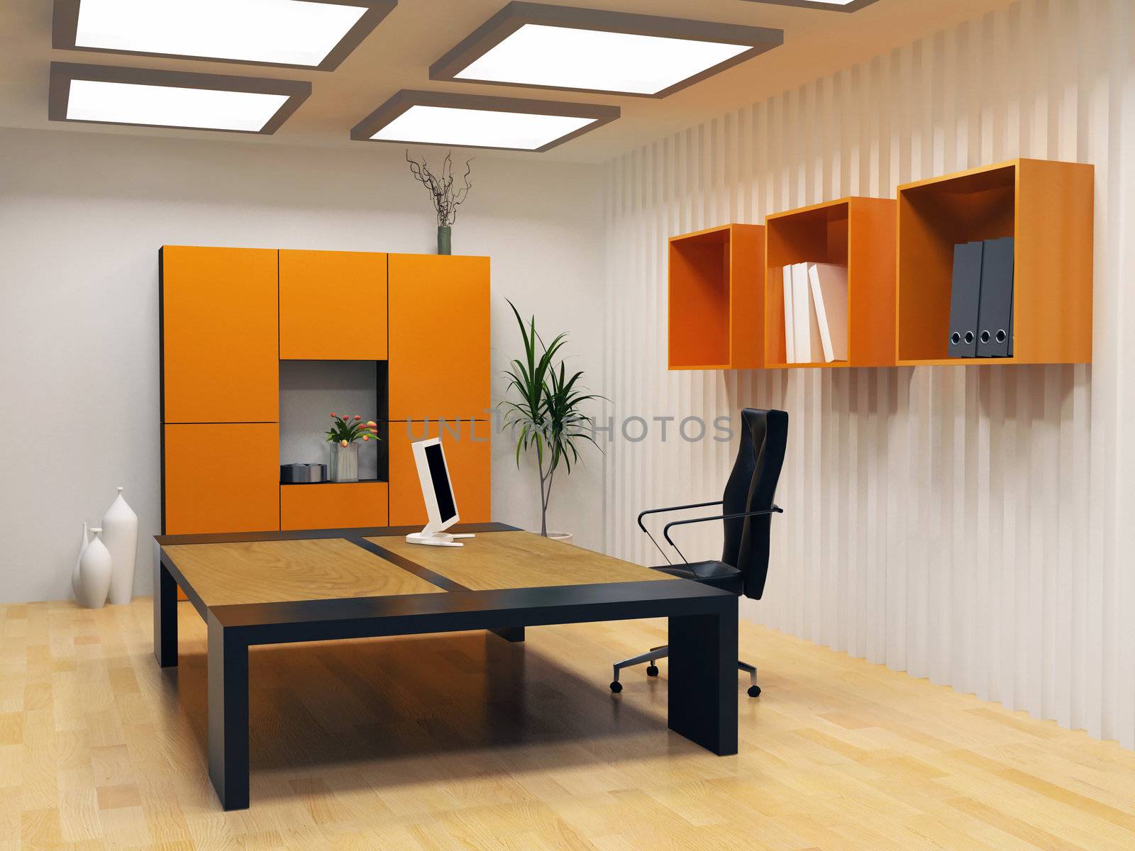 modern interior design of cabinet boss room(3D render)