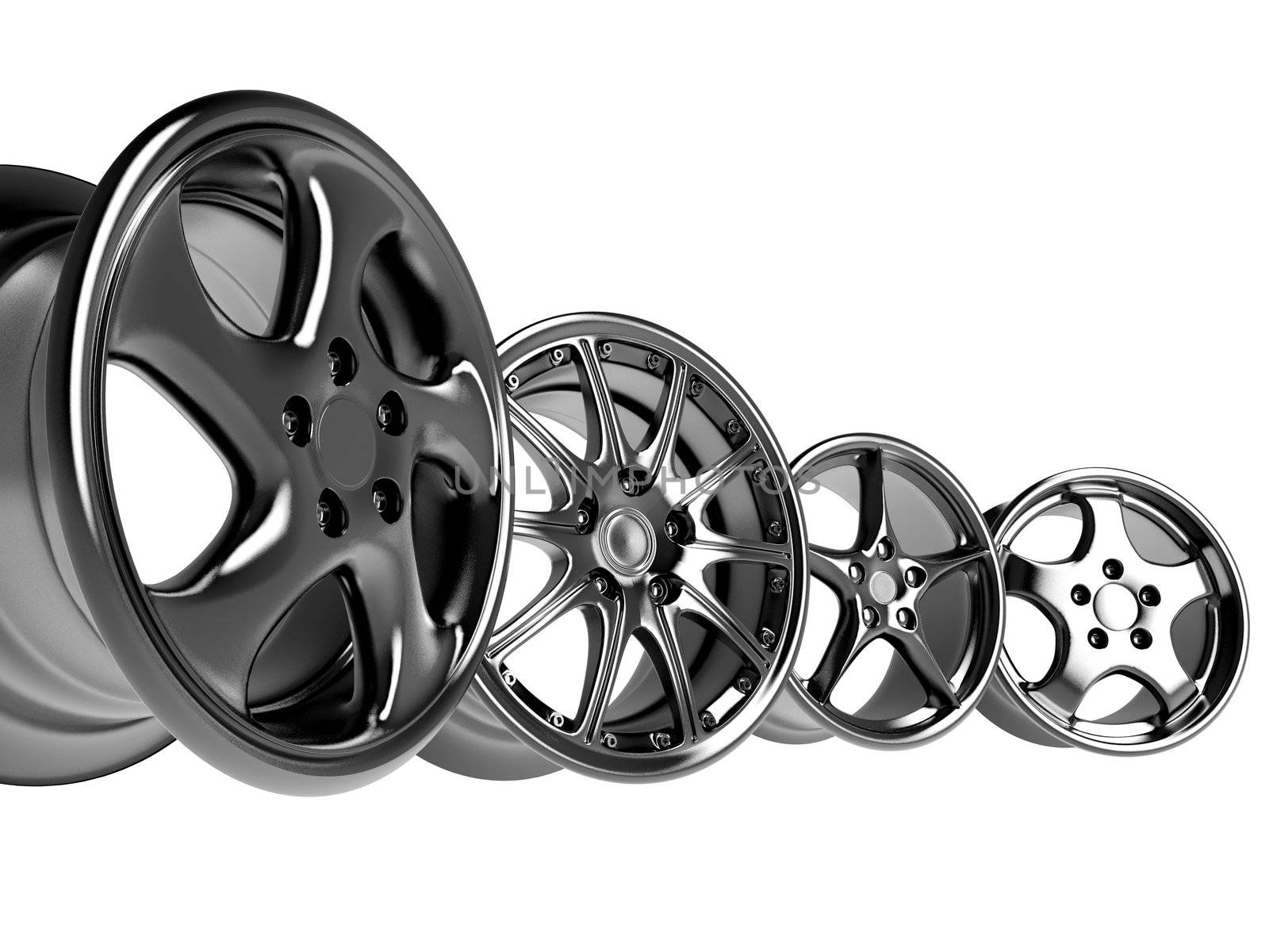 steel alloy car rims over the white background