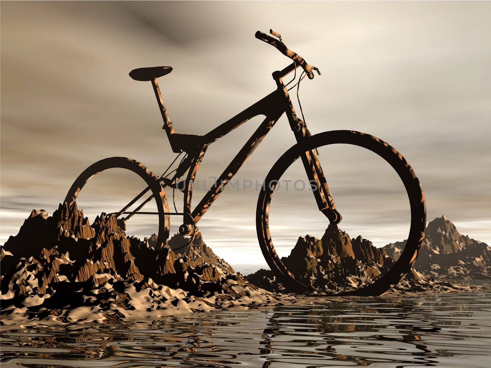 dirt Mountain  bike over the rock background