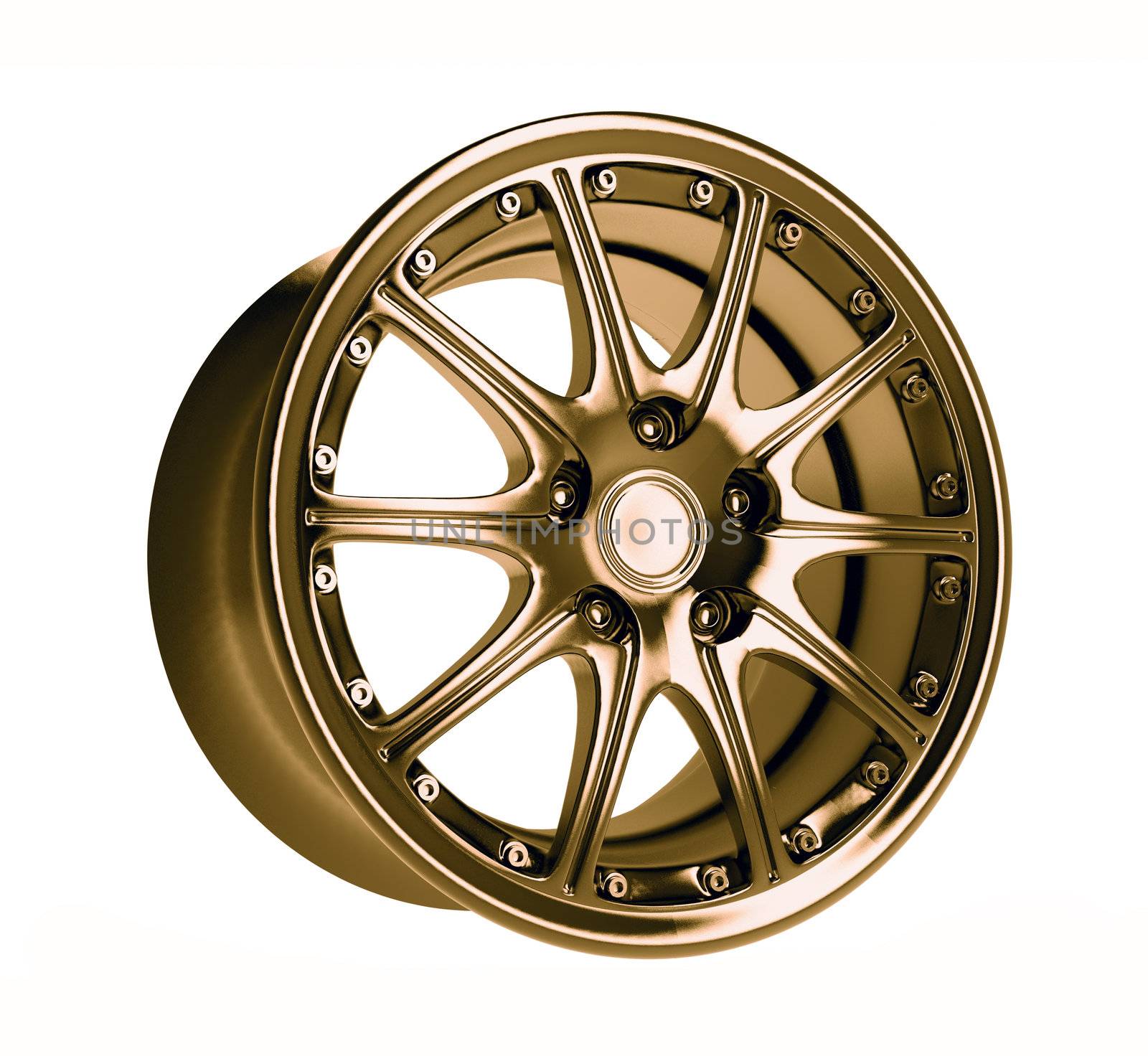 close-up golden car rim over the white background