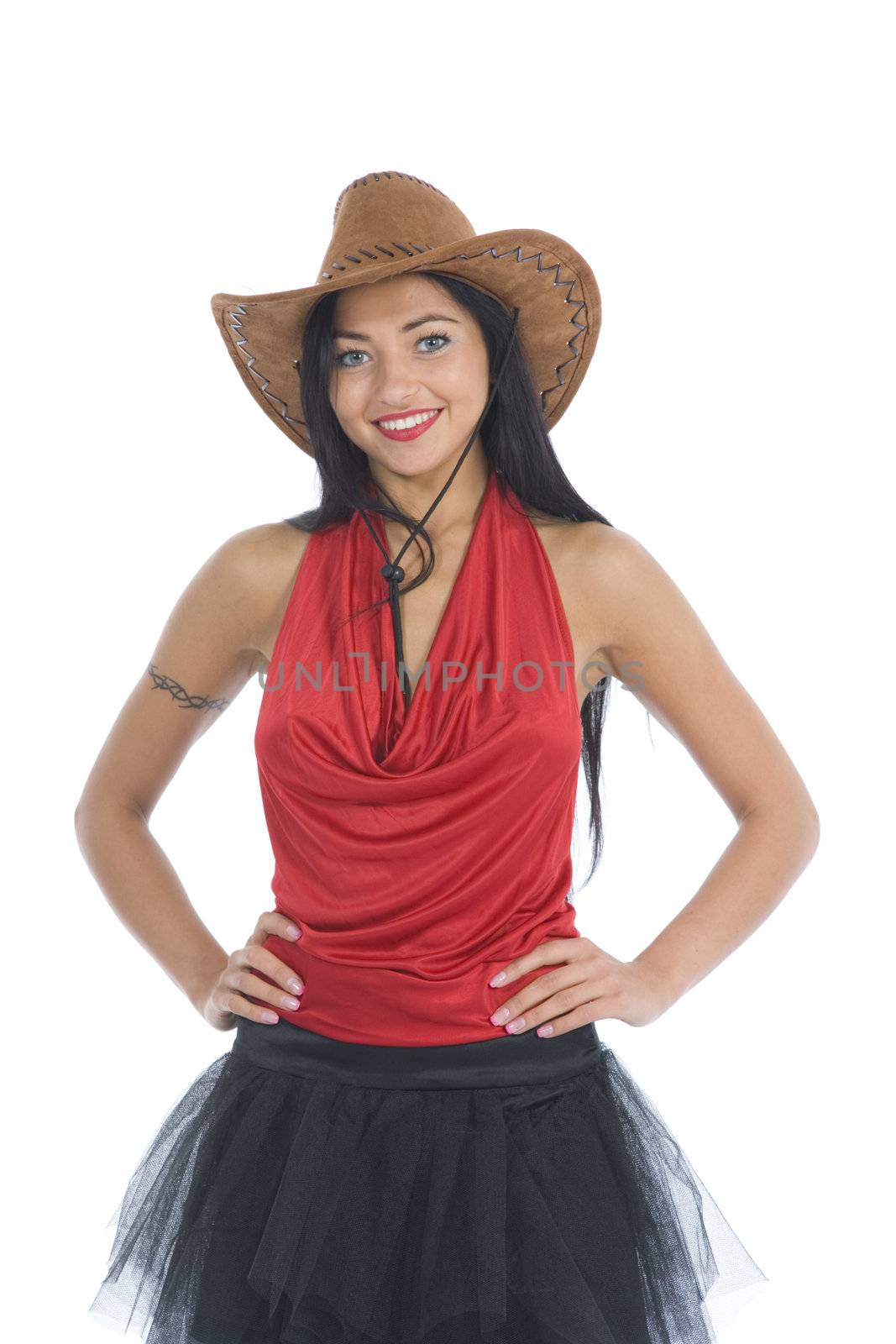Sexy cowboy on white background