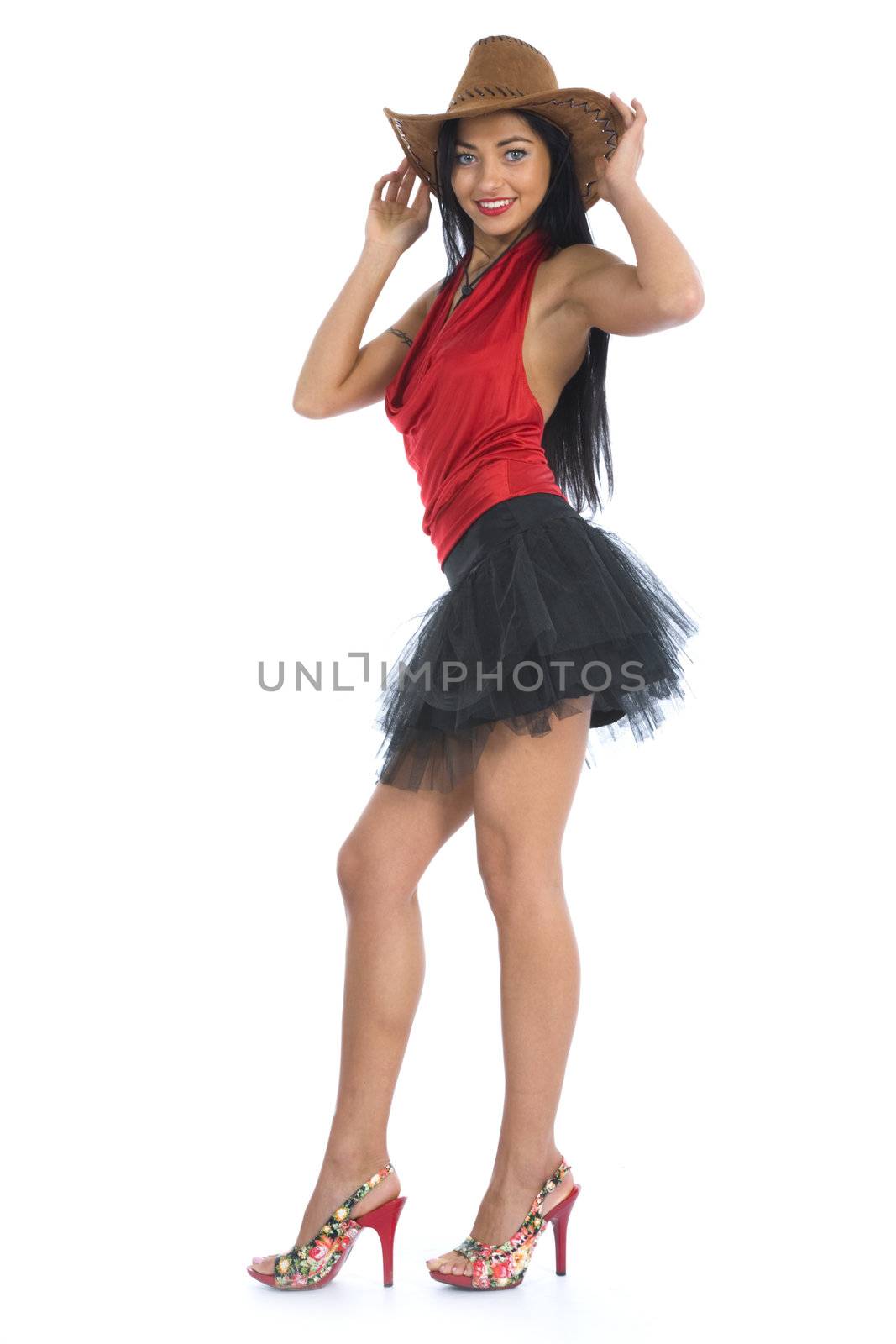 Sexy cowboy on white background