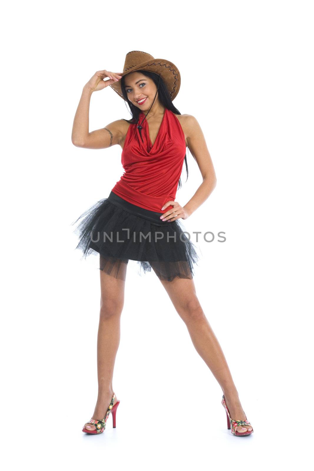 Sexy cowboy on white background