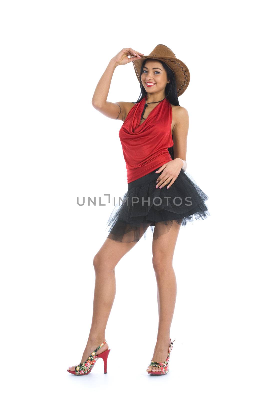 Sexy cowboy on white background