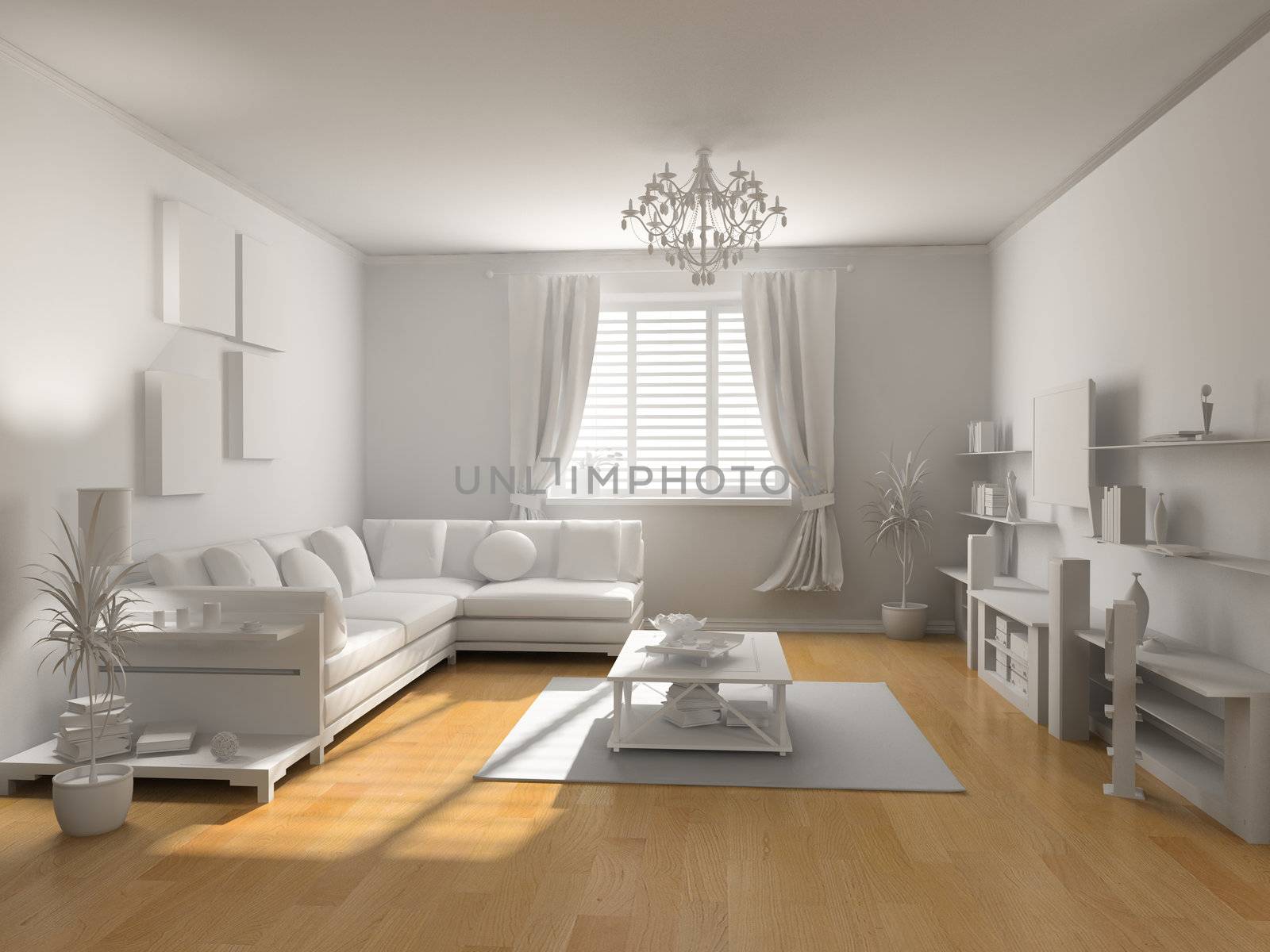 the classic blank interior with beautiful parquet (3D)