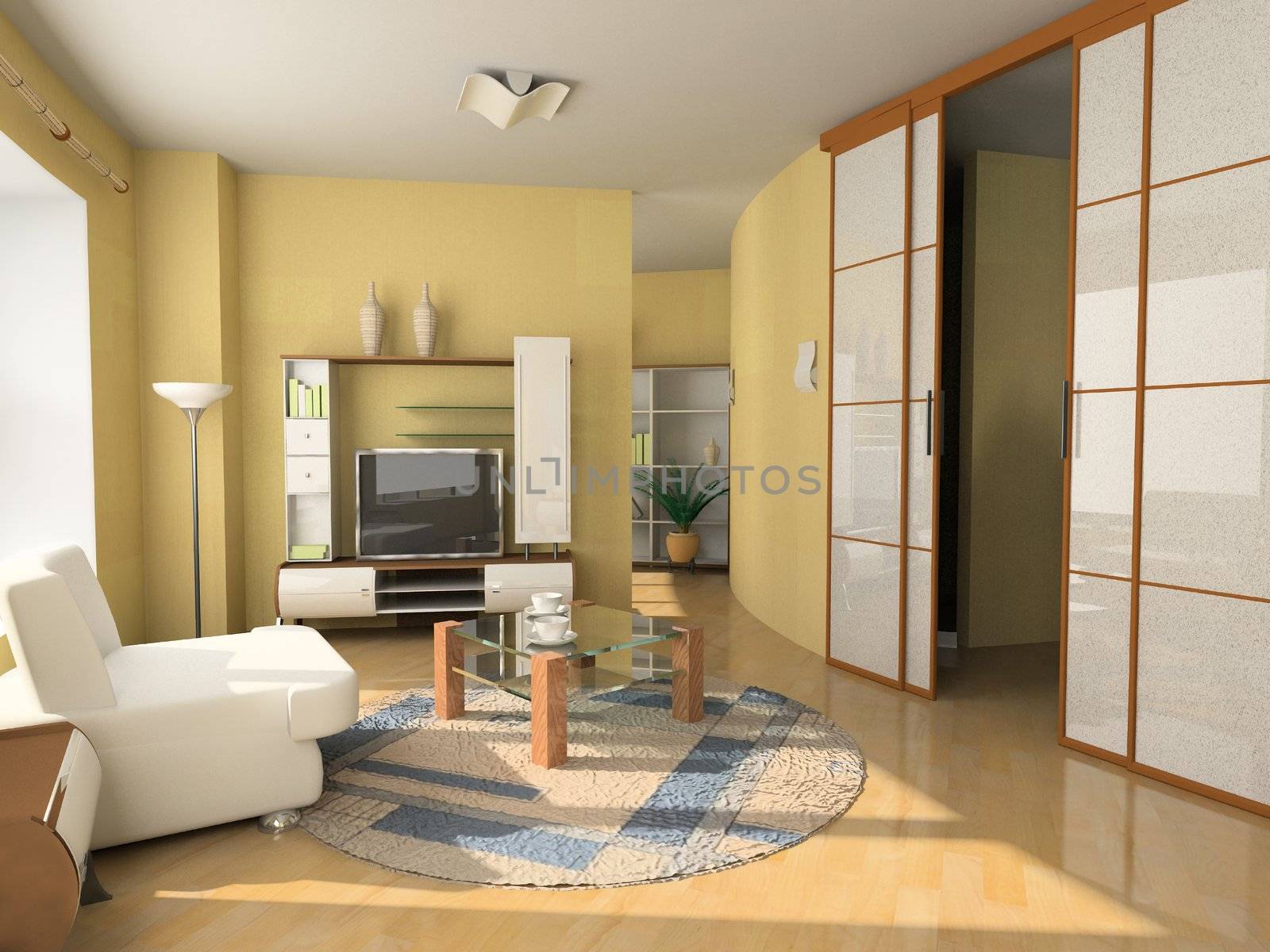 modern hotel interior design in modern style (private apartment 3d rendering)