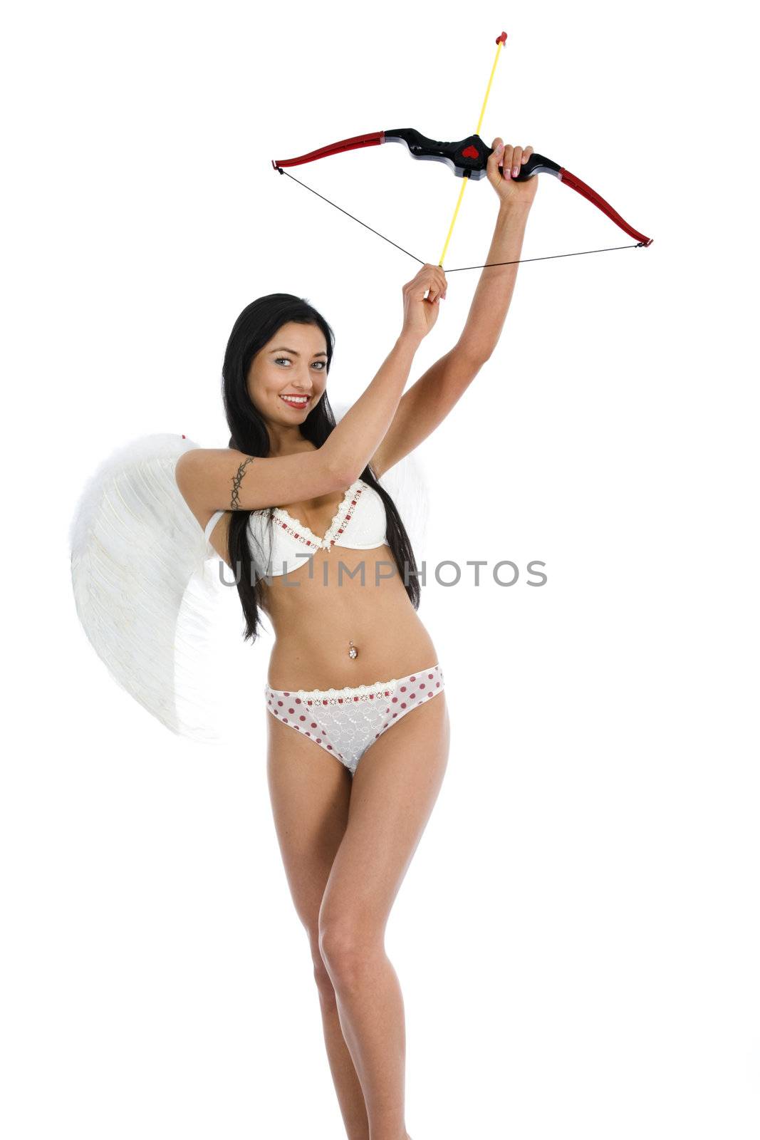 Sexual  Kupedon with bow on insulated background