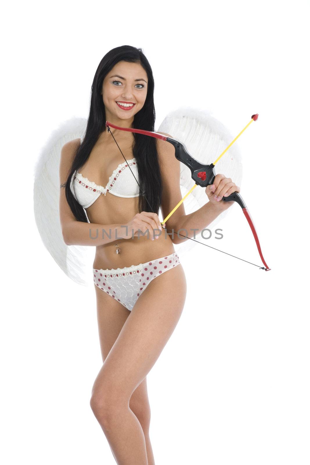 Sexual  Kupedon with bow on insulated background