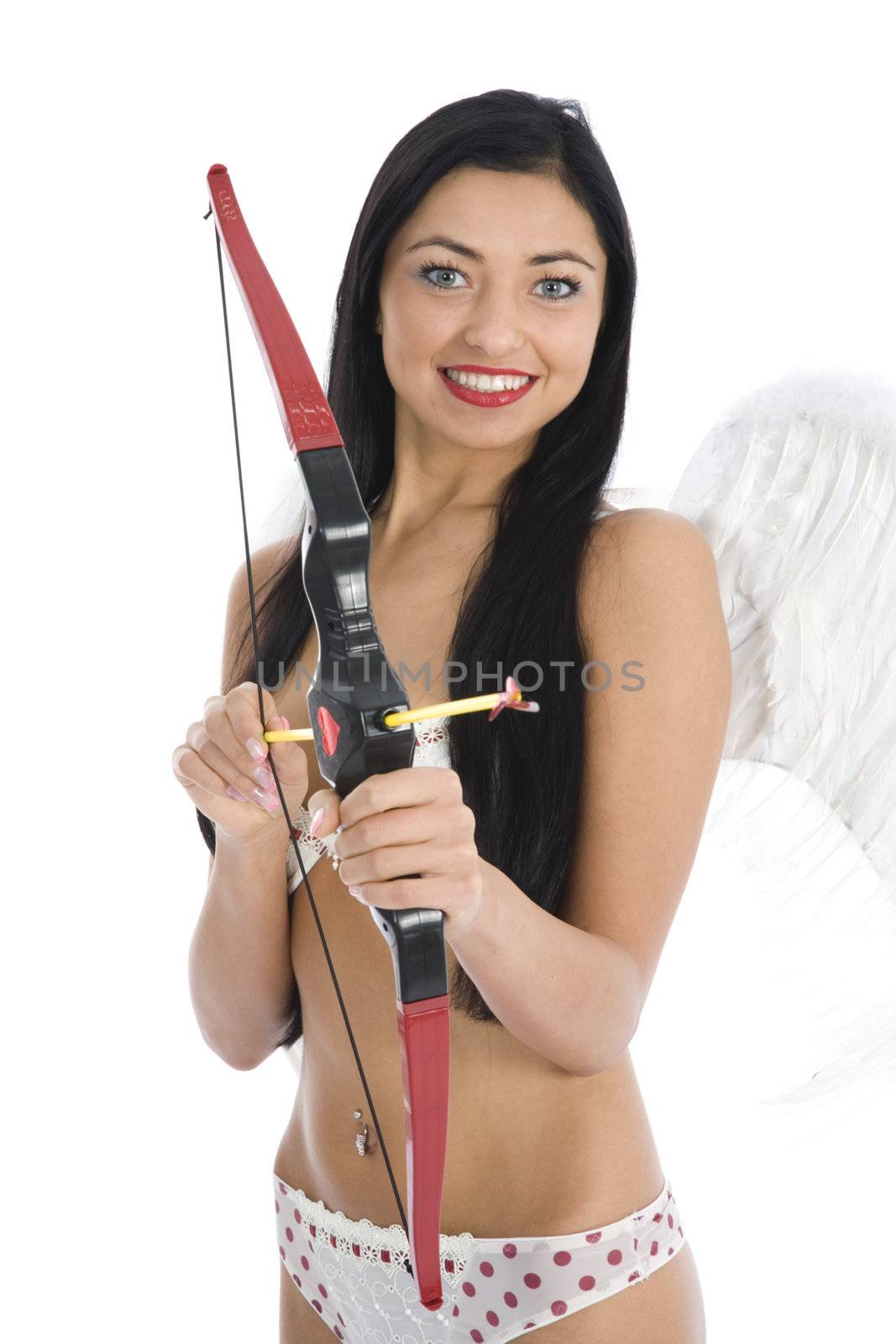 Sexual  Kupedon with bow on insulated background