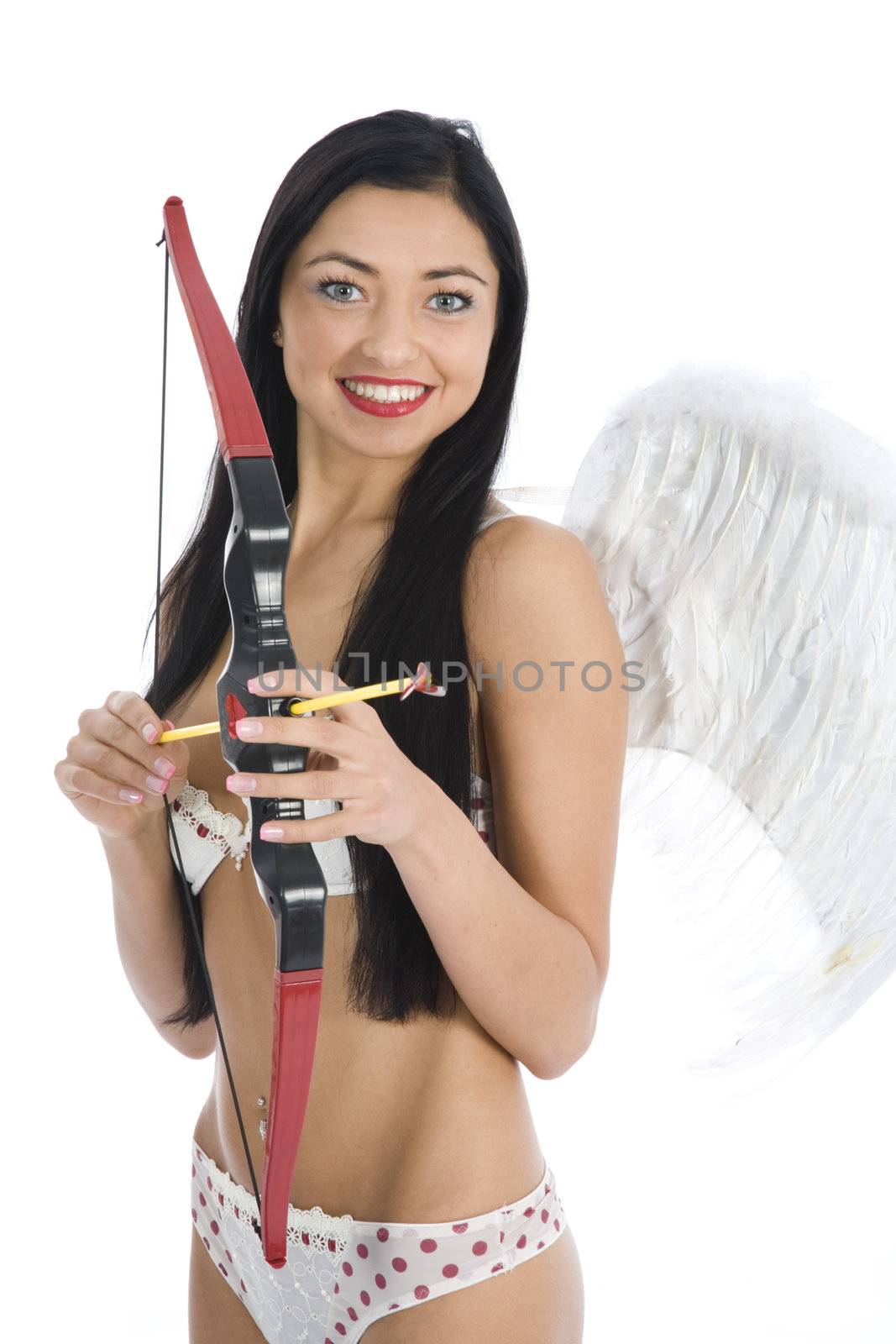 Sexual  Kupedon with bow on insulated background