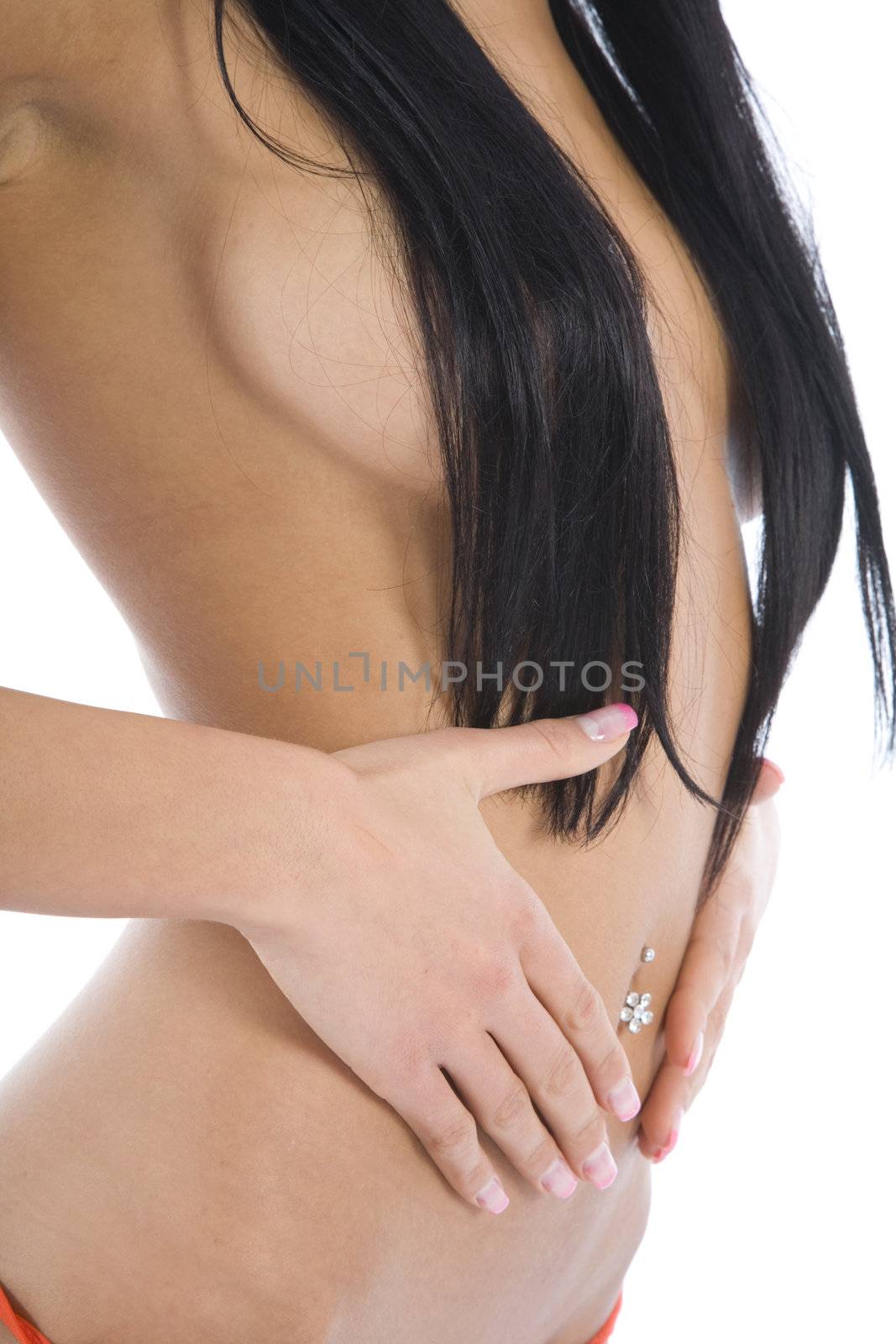 Woman  belly on white background