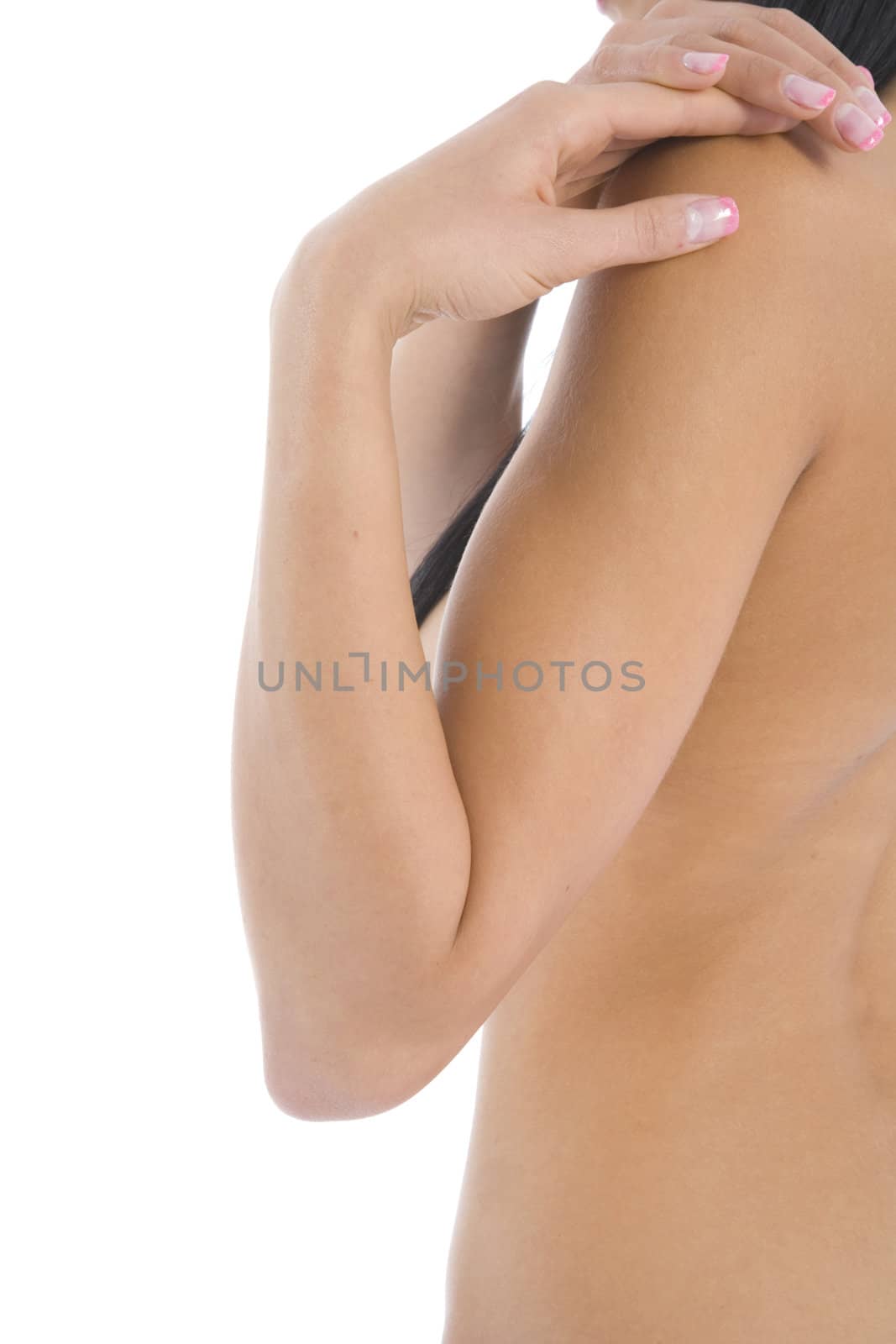 Woman back on white background