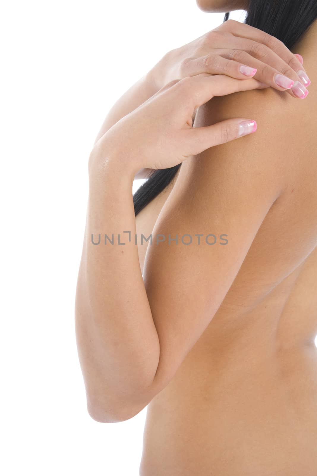 Woman back on white background
