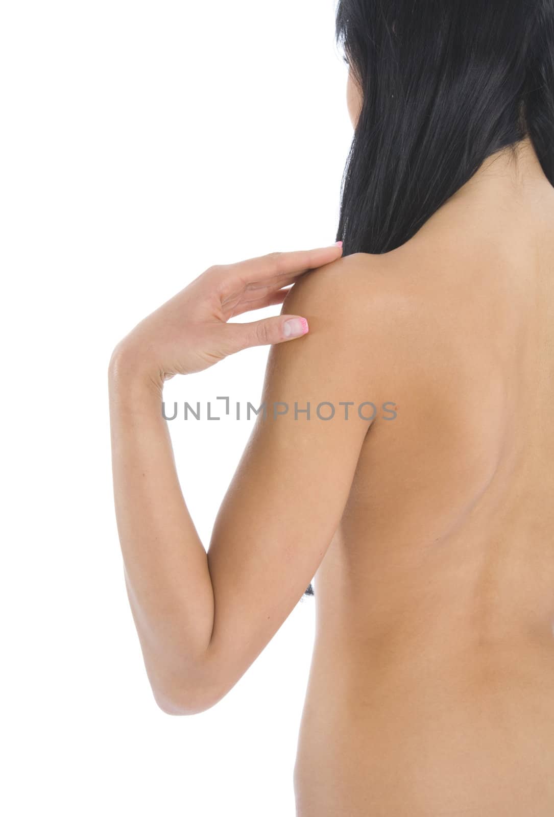 Woman back on white background