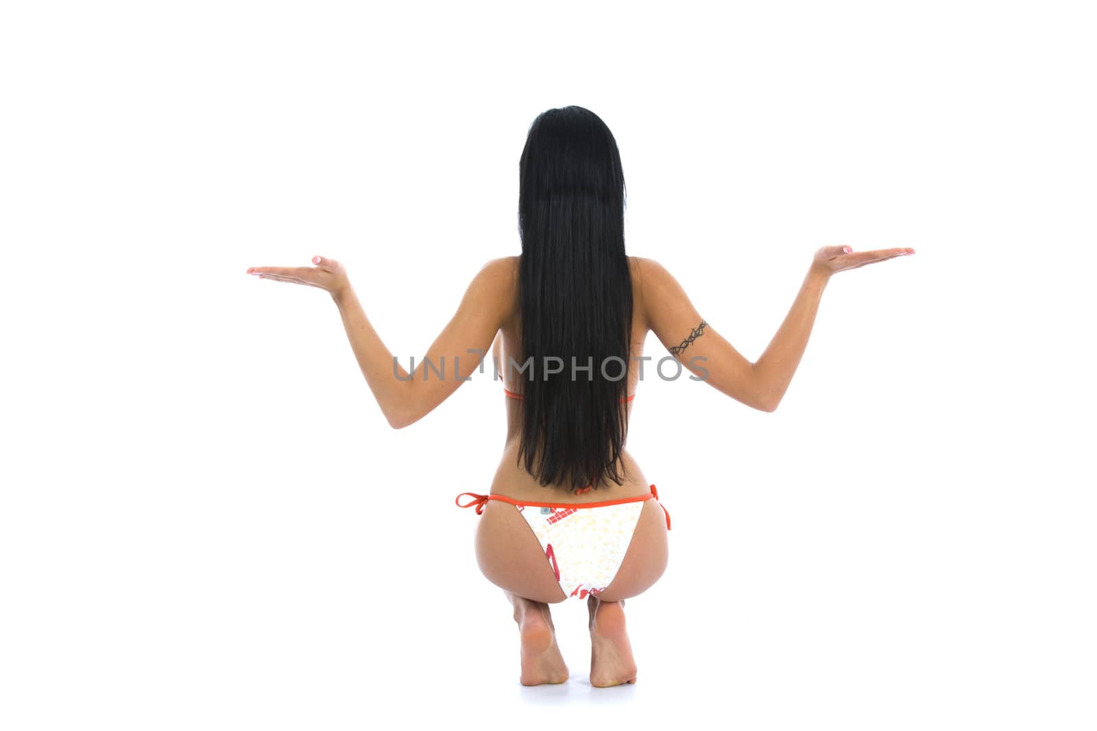portrait of the brunette with blue eye on white background