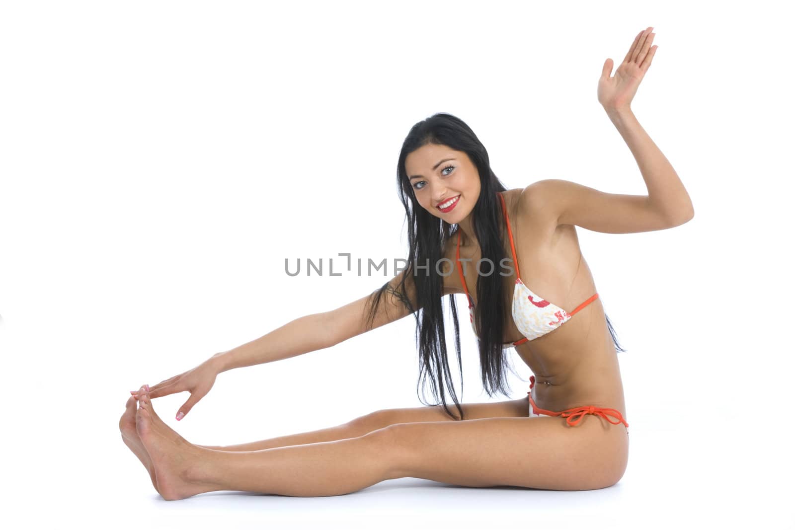 portrait of the brunette with blue eye on white background