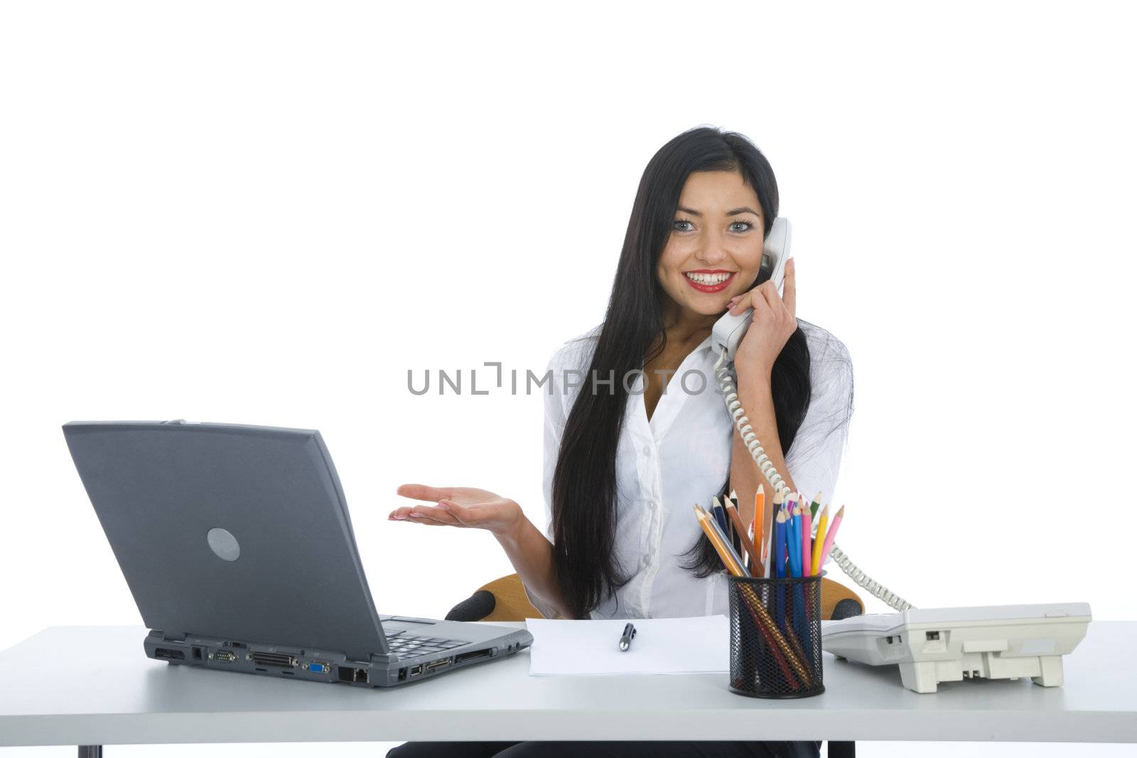 business woman  working on isolated background