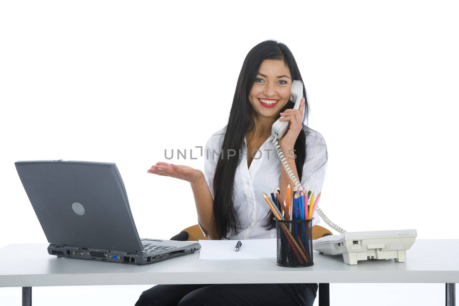 business woman  working on isolated background