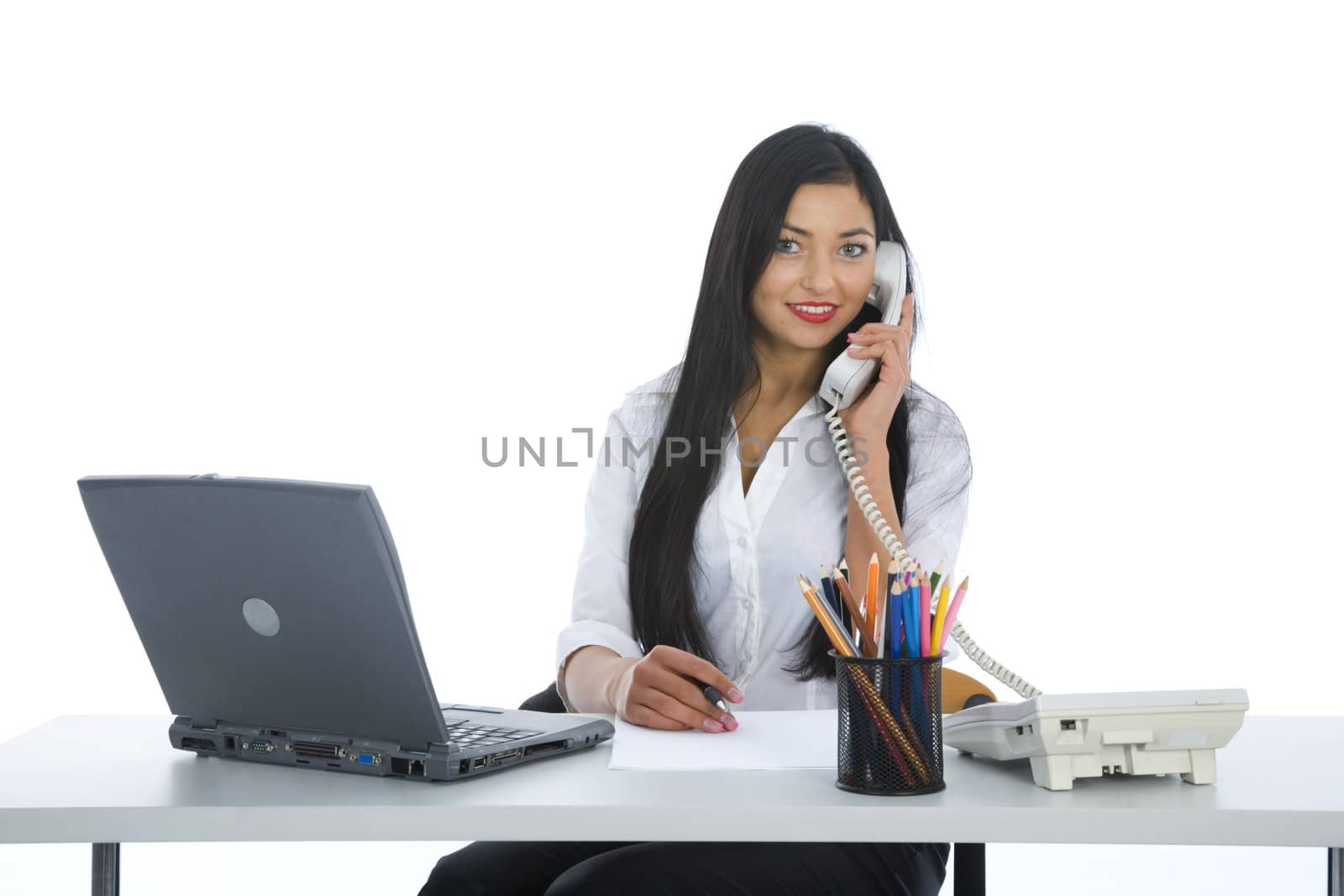 business woman  working on isolated background