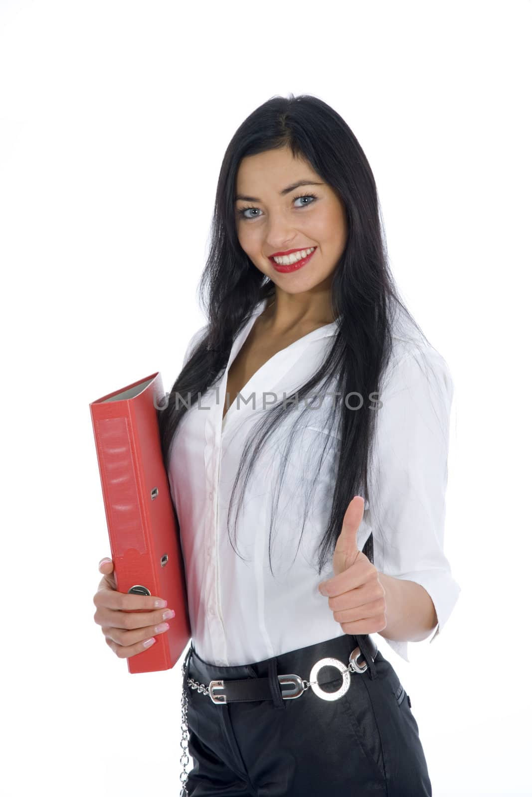 Business woman with folder on white background