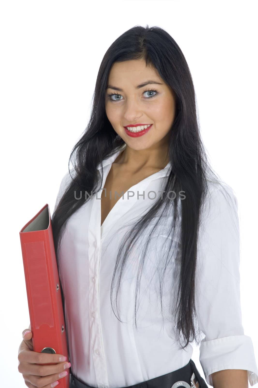 Business woman with folder on white background