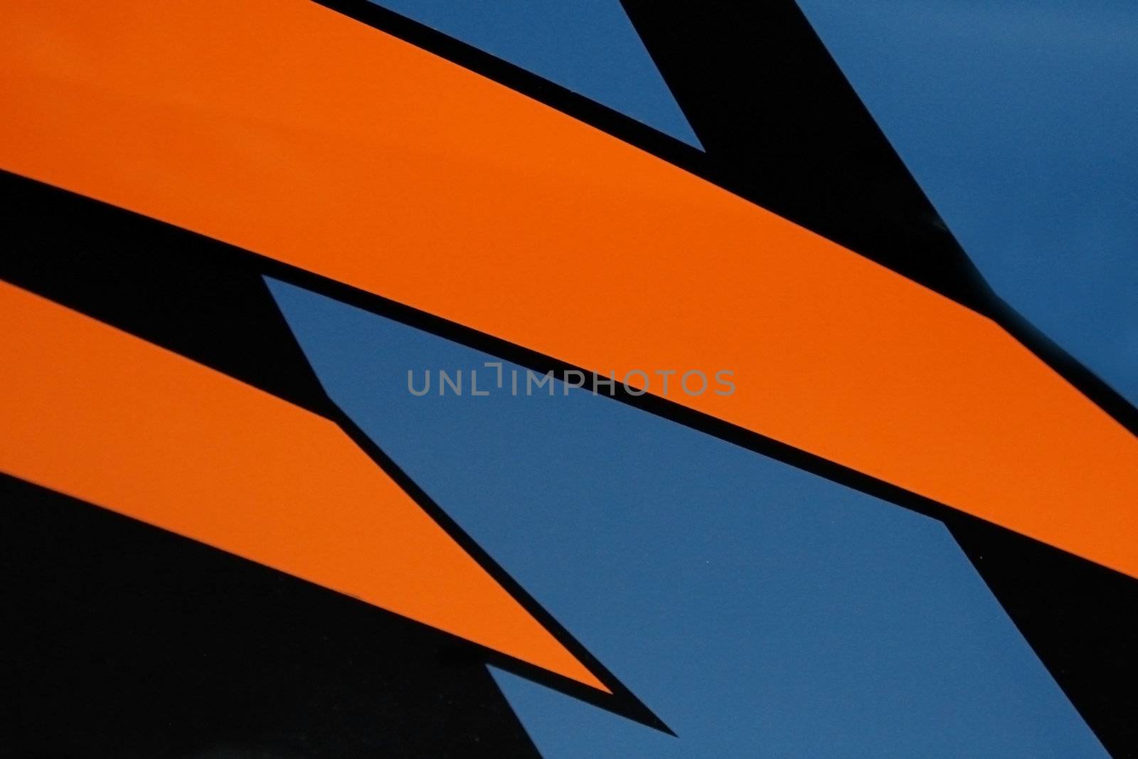 Abstract in blue, orange and black