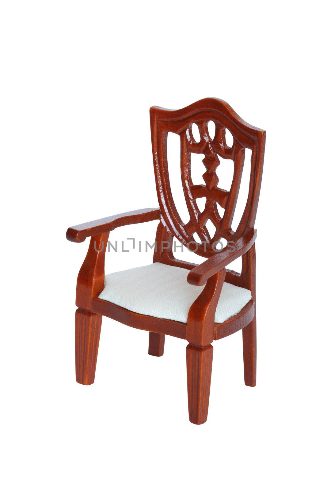 Toy wooden chair isolated on white background with clipping path