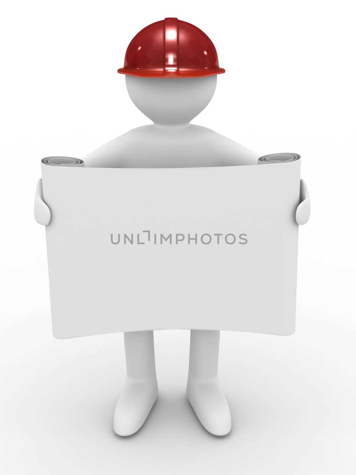 engineer in helmet on white background. Isolated 3D image