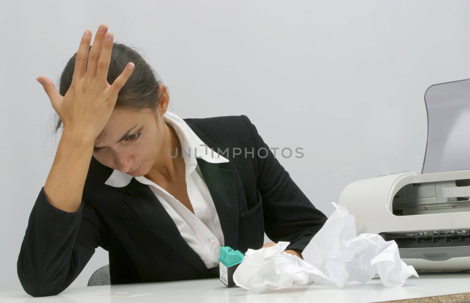 Business woman is printing in office, copy, duplicate, calling