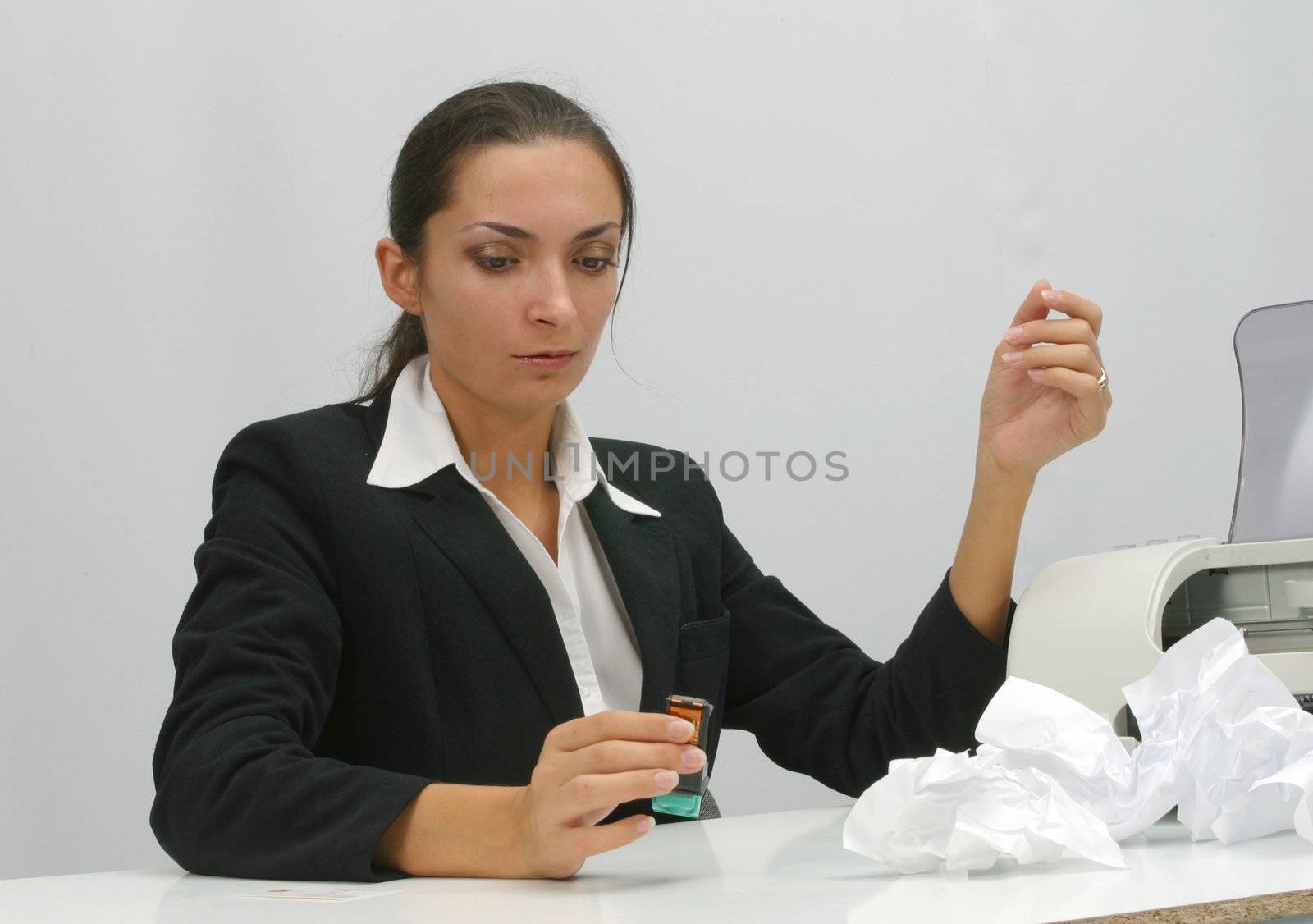 Business woman is prinring in office, copy, duplicate, calling