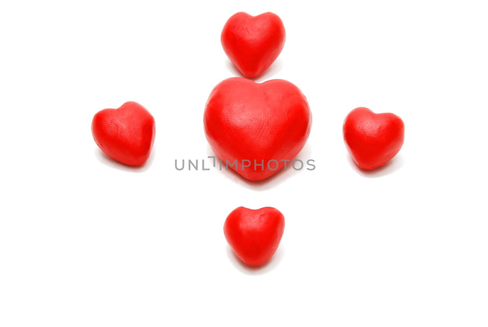 Valentine's 3D Star of Red Hearts  Made of Clay Isolated on White Background