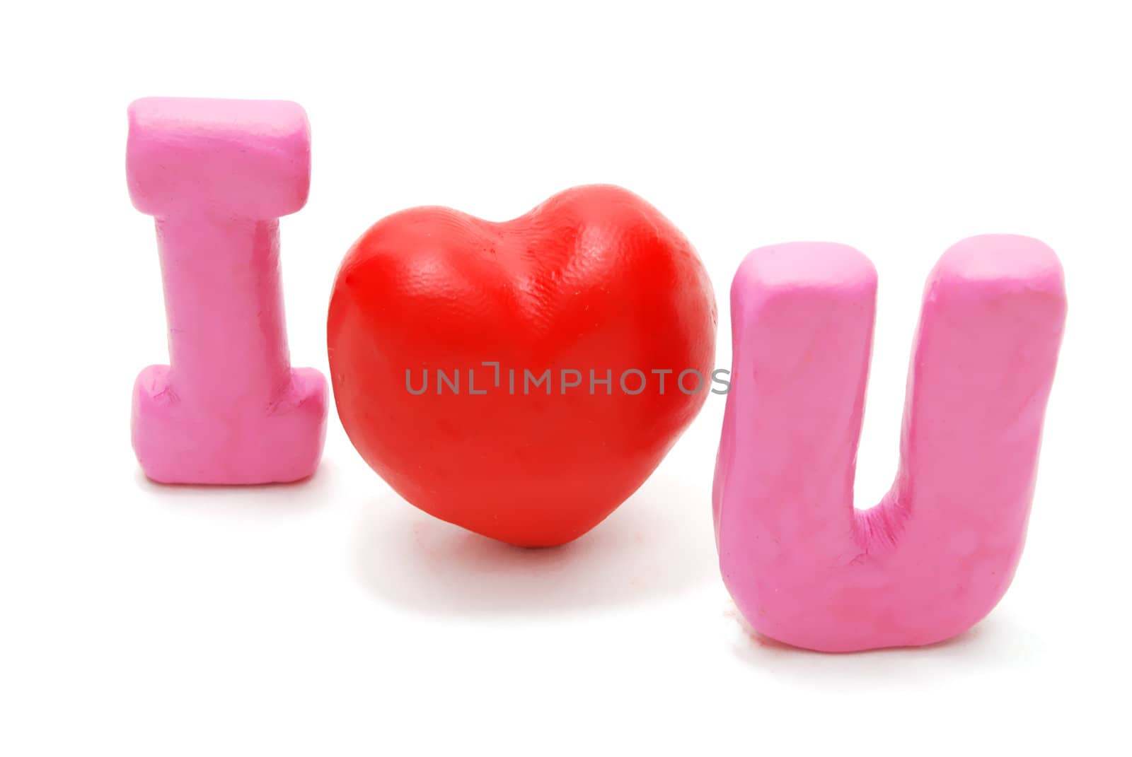 Valentine's Diagonal I Love You Text with Hearts Made of Red and Pink Plasticine Isolated on White Background