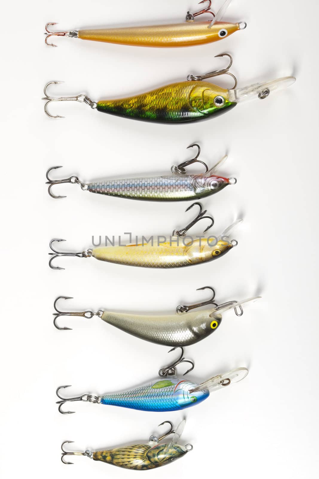 Fishing lures on white backbround