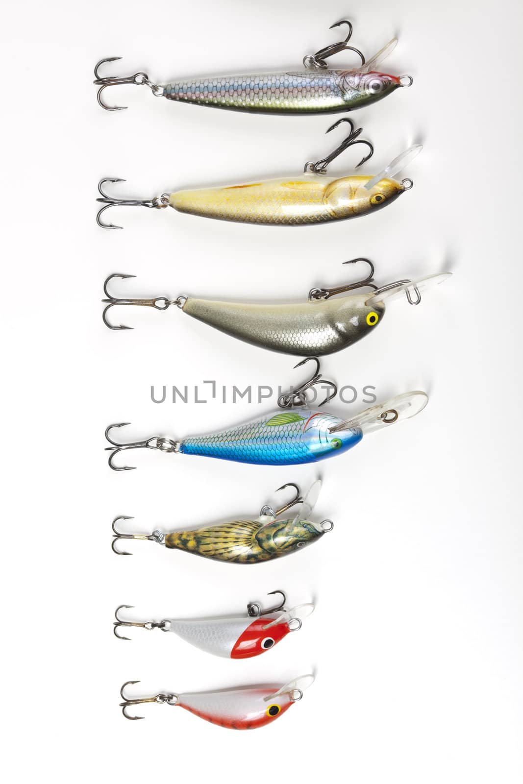 Fishing lures on white backbround