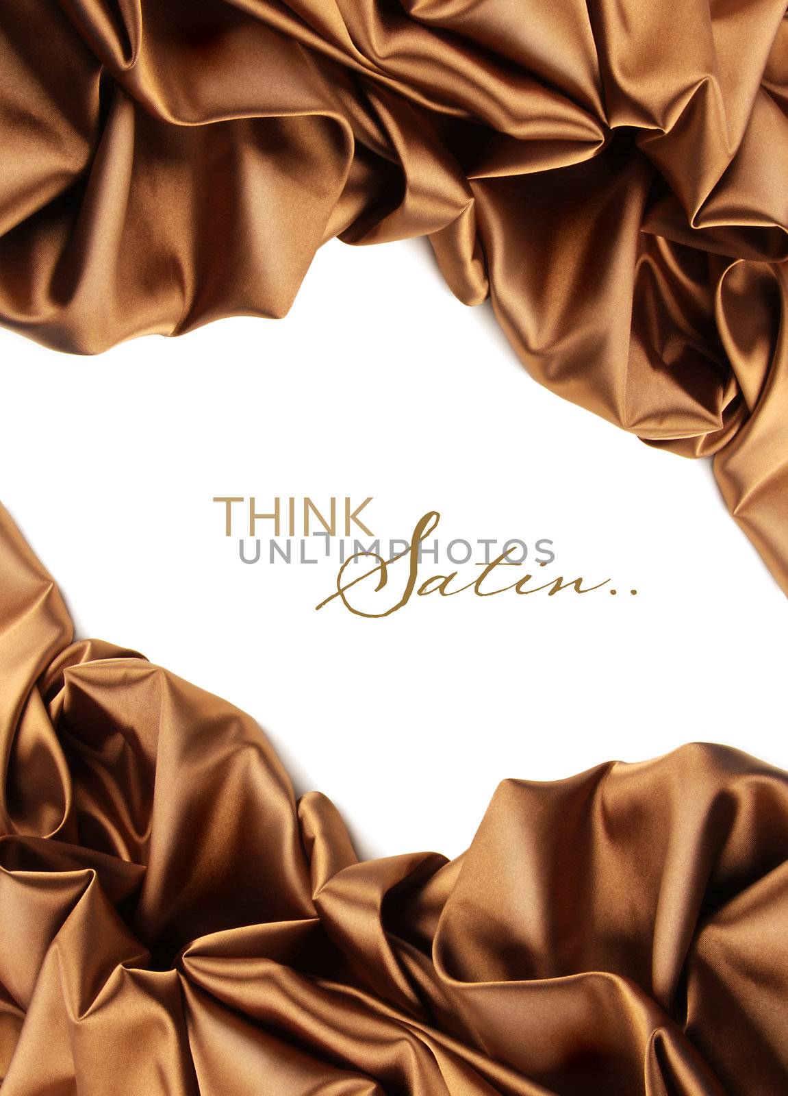 Rich golden brown satin fabric on white by Sandralise