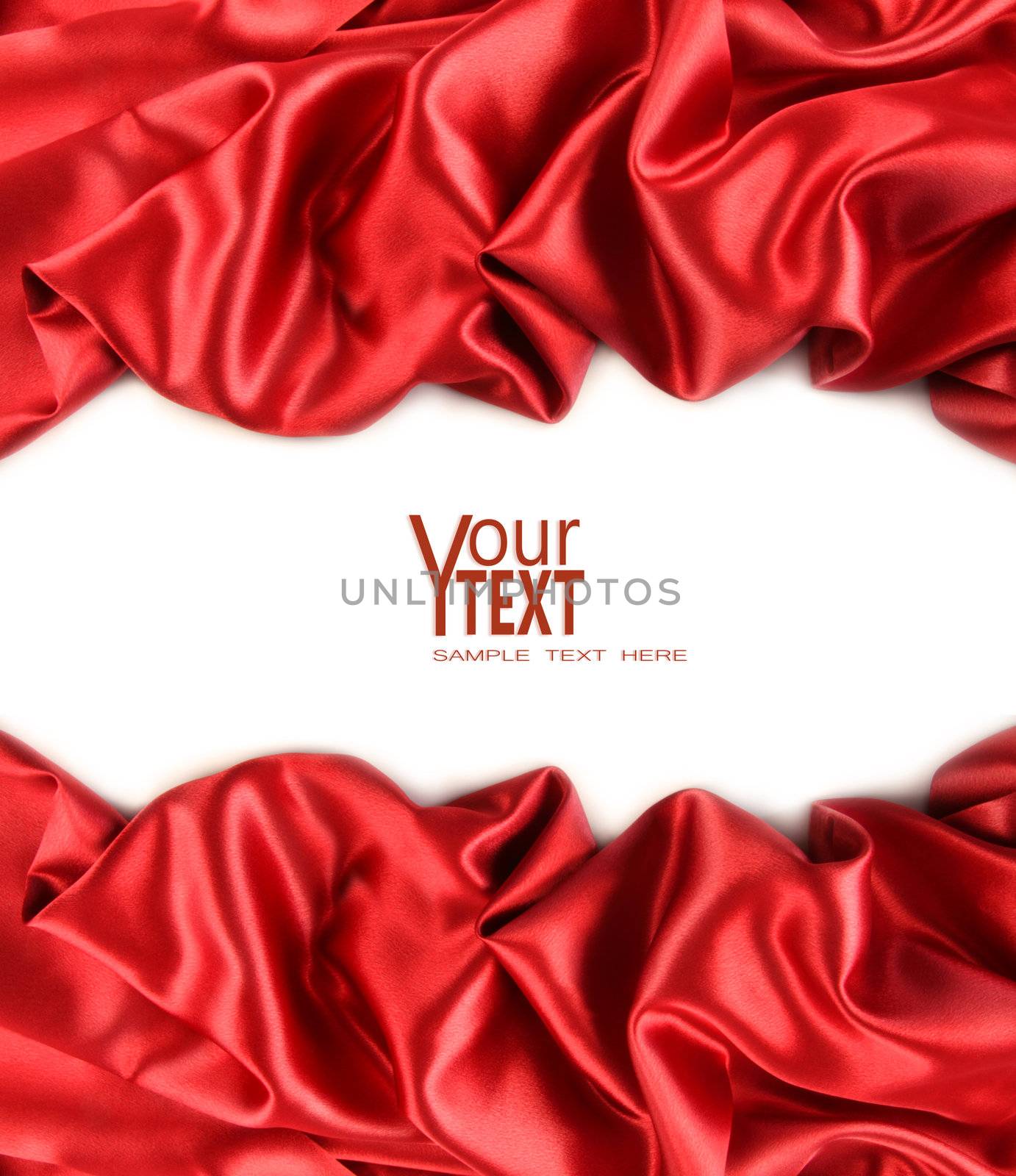 Red satin fabric against white background