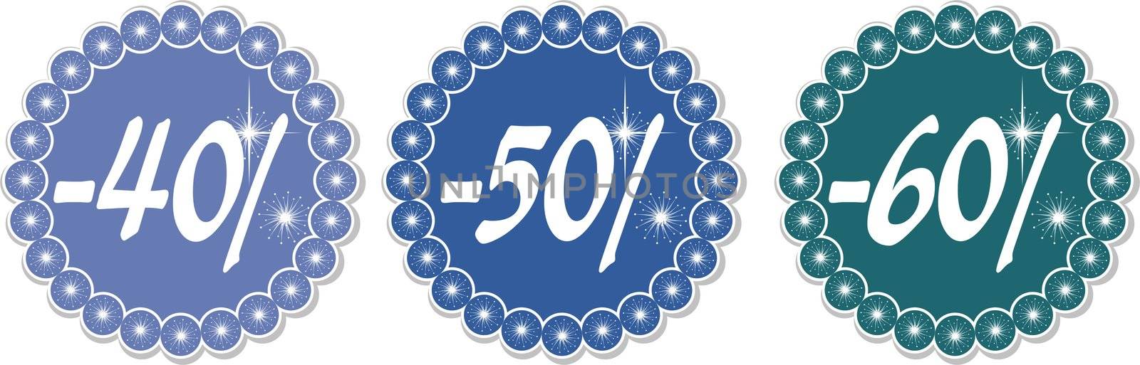 40-60% price tags of snowflakes, vector illustration