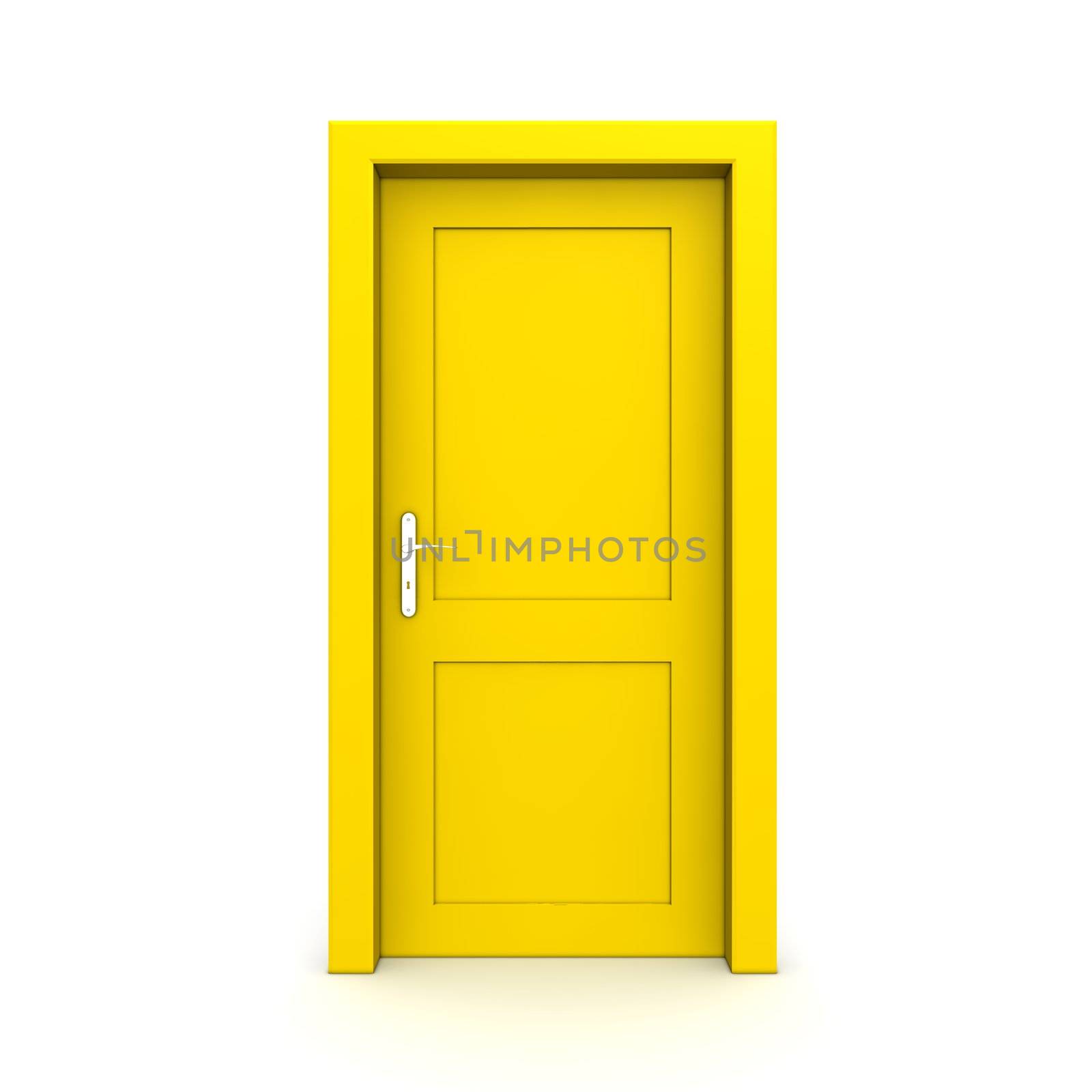 single yellow door closed - door frame only, no walls